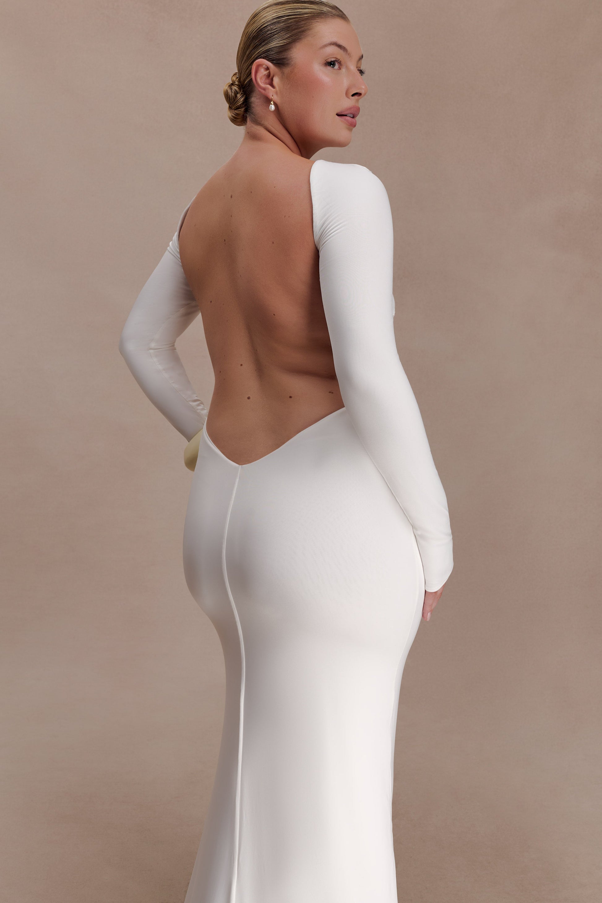 Marlene Slinky Low Back Maxi Dress / White | MESHKI