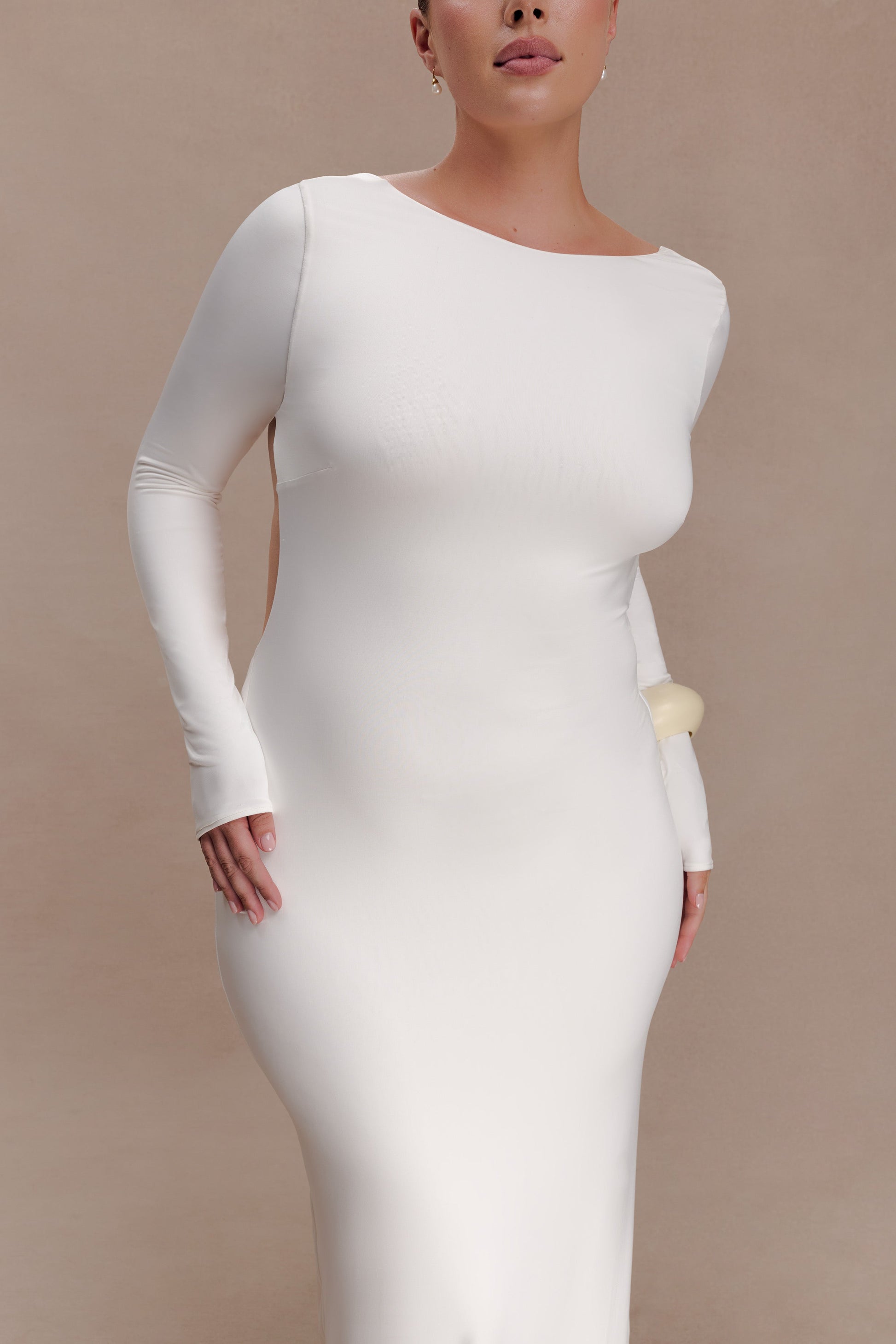 Marlene Slinky Low Back Maxi Dress - White | MESHKI US Marlene Slinky Low Back Maxi Dress - White | MESHKI US
