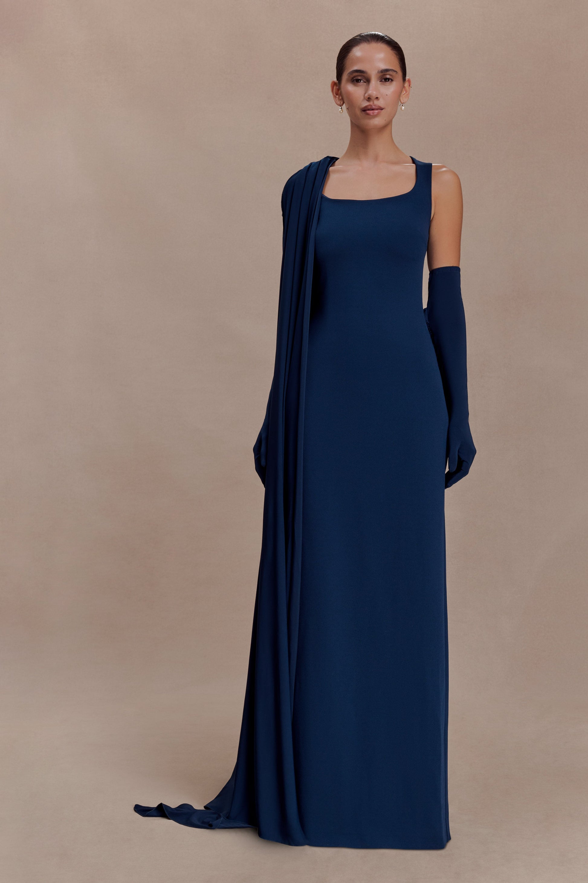 Rhea Detachable Cape Jersey Maxi Dress - Navy