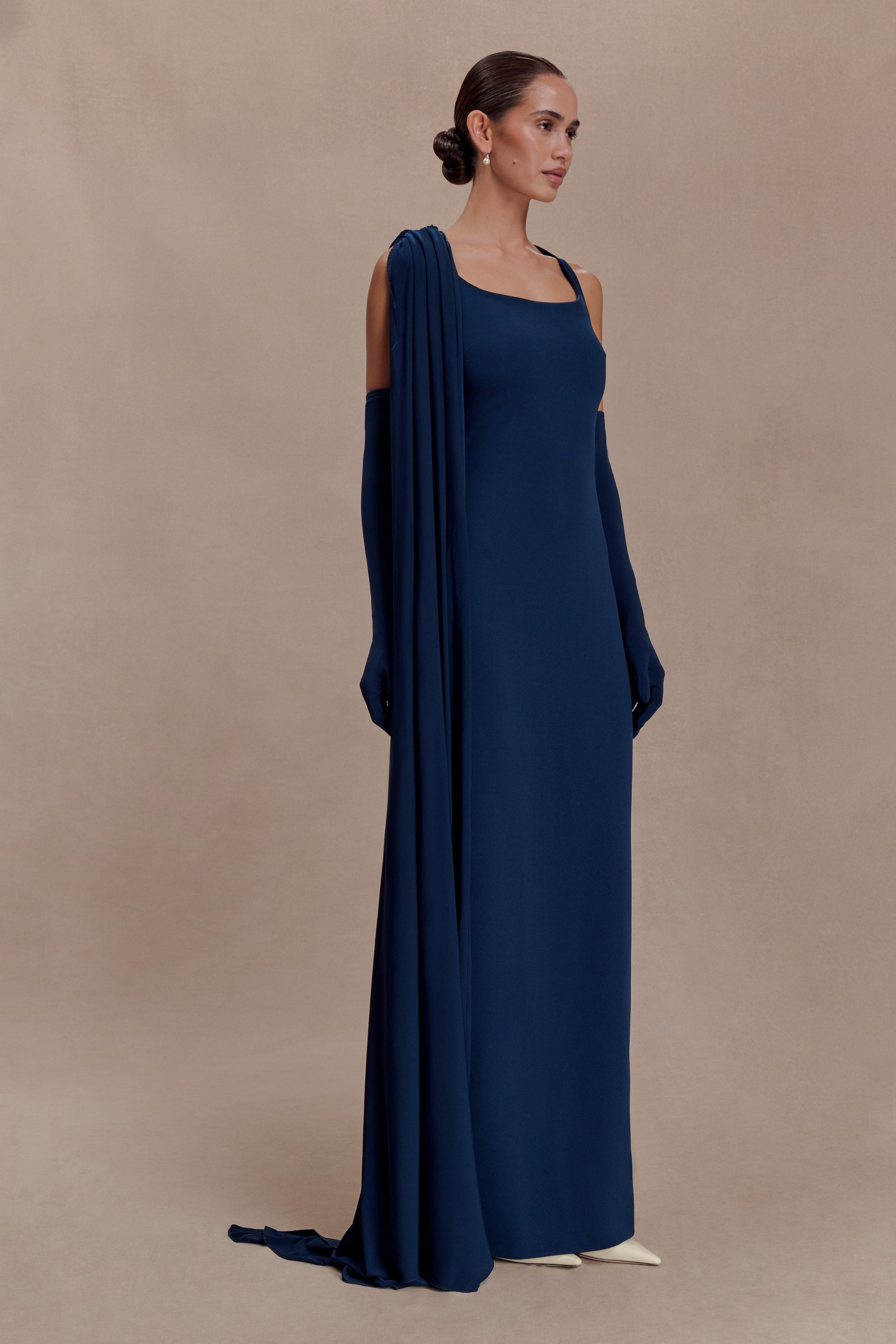 Rhea Detachable Cape Jersey Maxi Dress - Navy #4