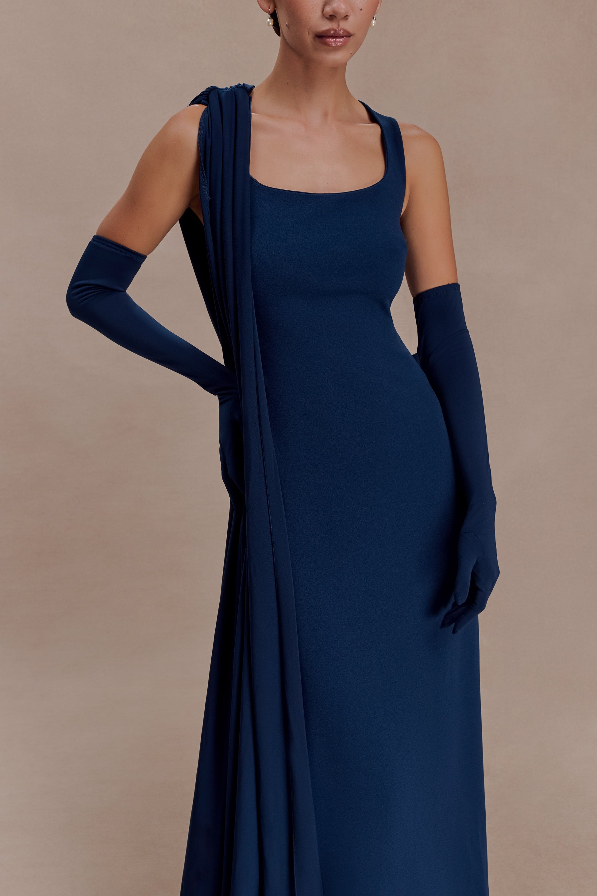 Rhea Detachable Cape Jersey Maxi Dress - Navy #3