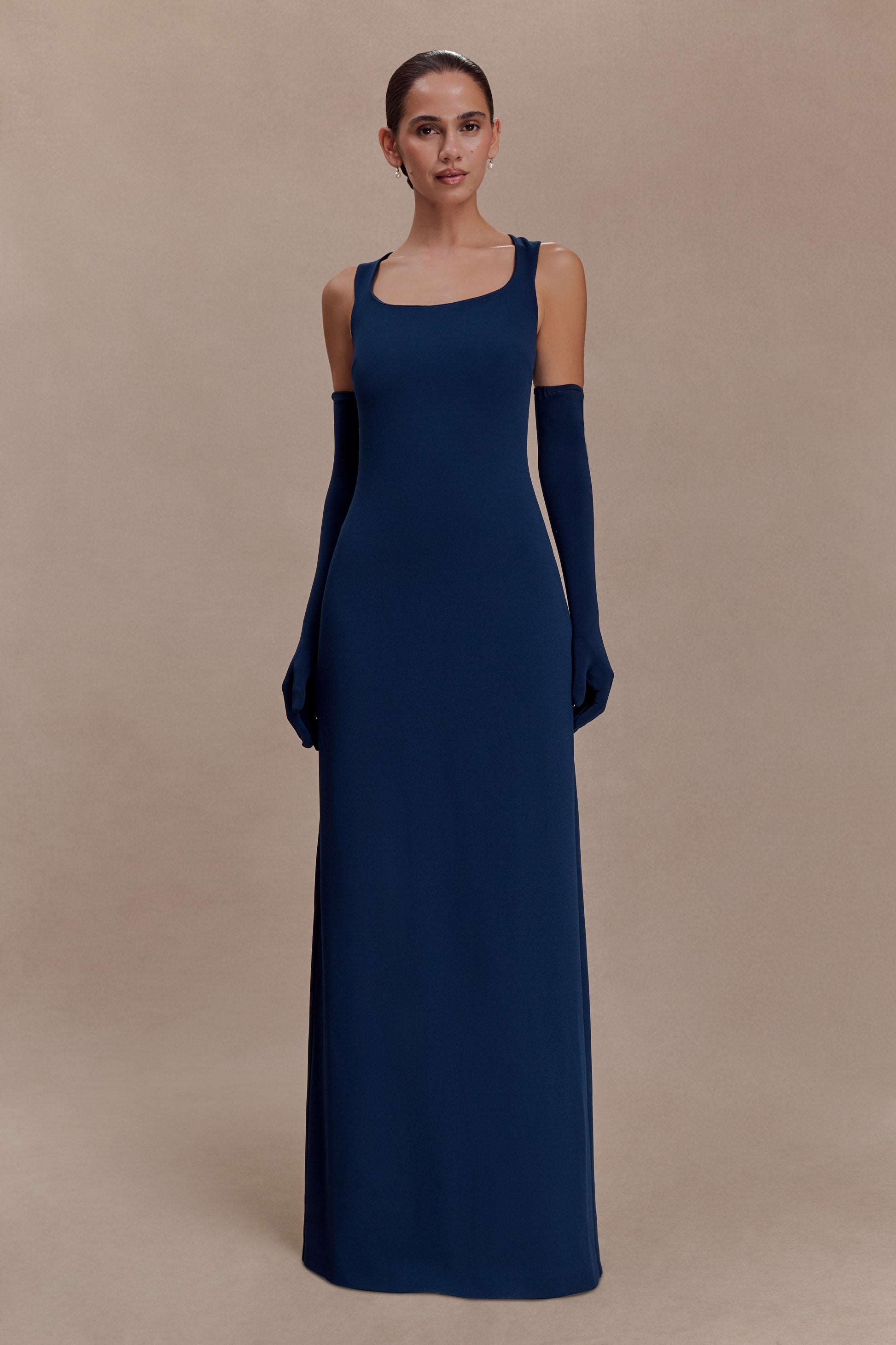Rhea Detachable Cape Jersey Maxi Dress - Navy #9