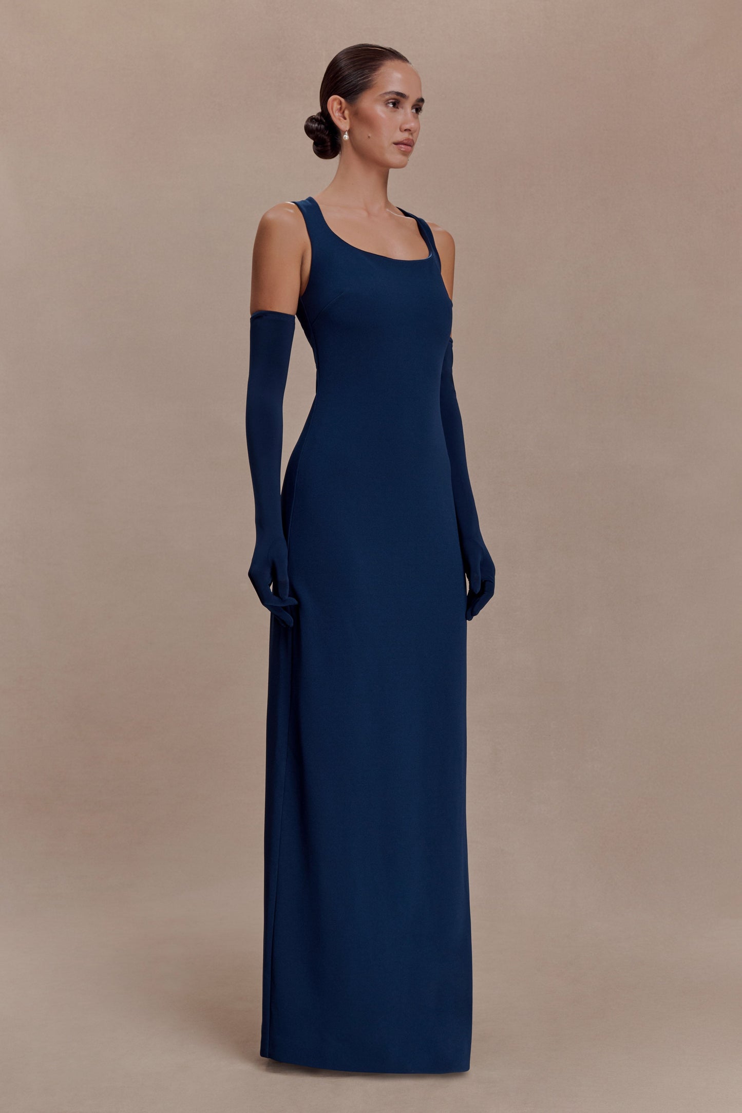 Rhea Detachable Cape Jersey Maxi Dress - Navy