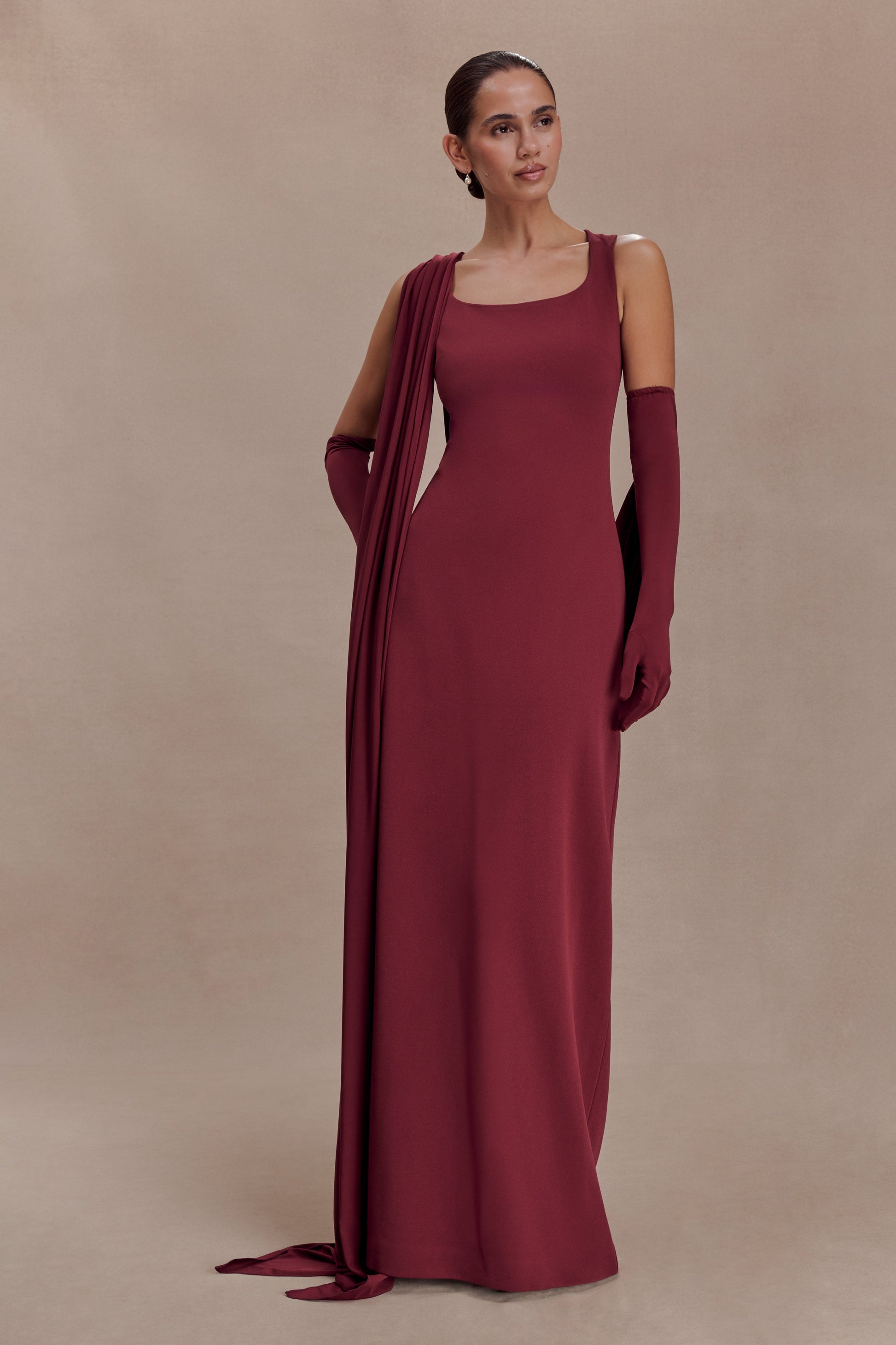 Rhea Detachable Cape Jersey Maxi Dress - Wine