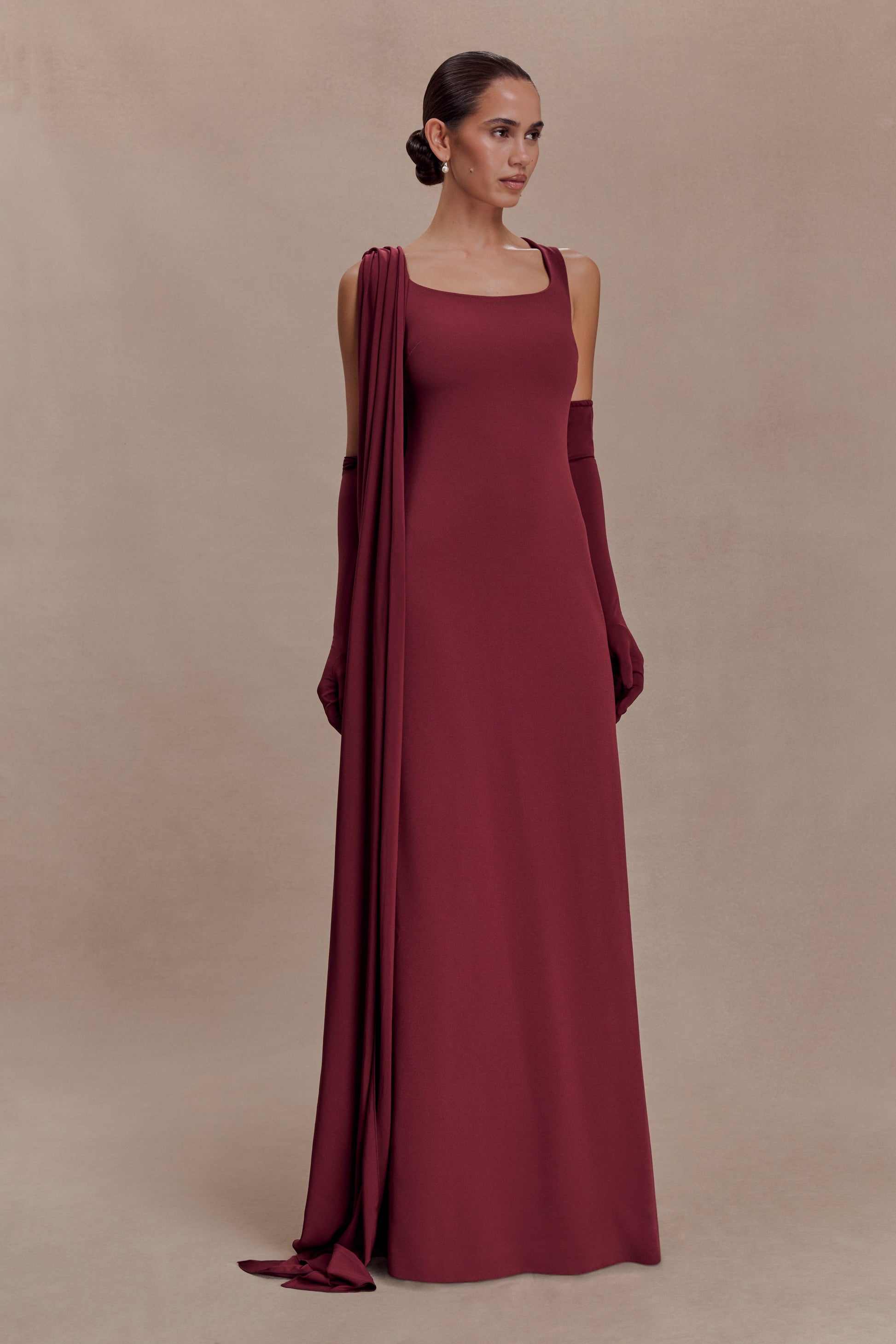 Rhea Detachable Cape Jersey Maxi Dress - Wine #4