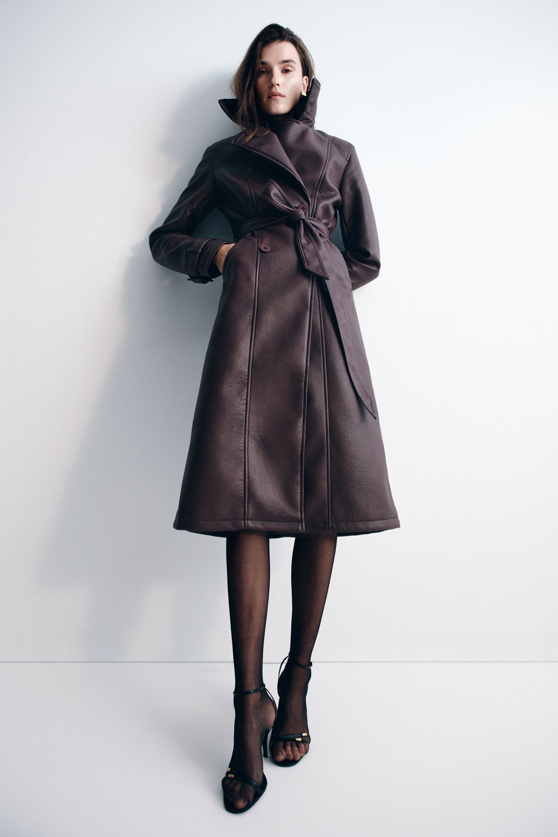Tarah Faux Leather Trench Coat / Cacao Brown | MESHKI | M Tarah Faux Leather Trench Coat / Cacao Brown | MESHKI | M