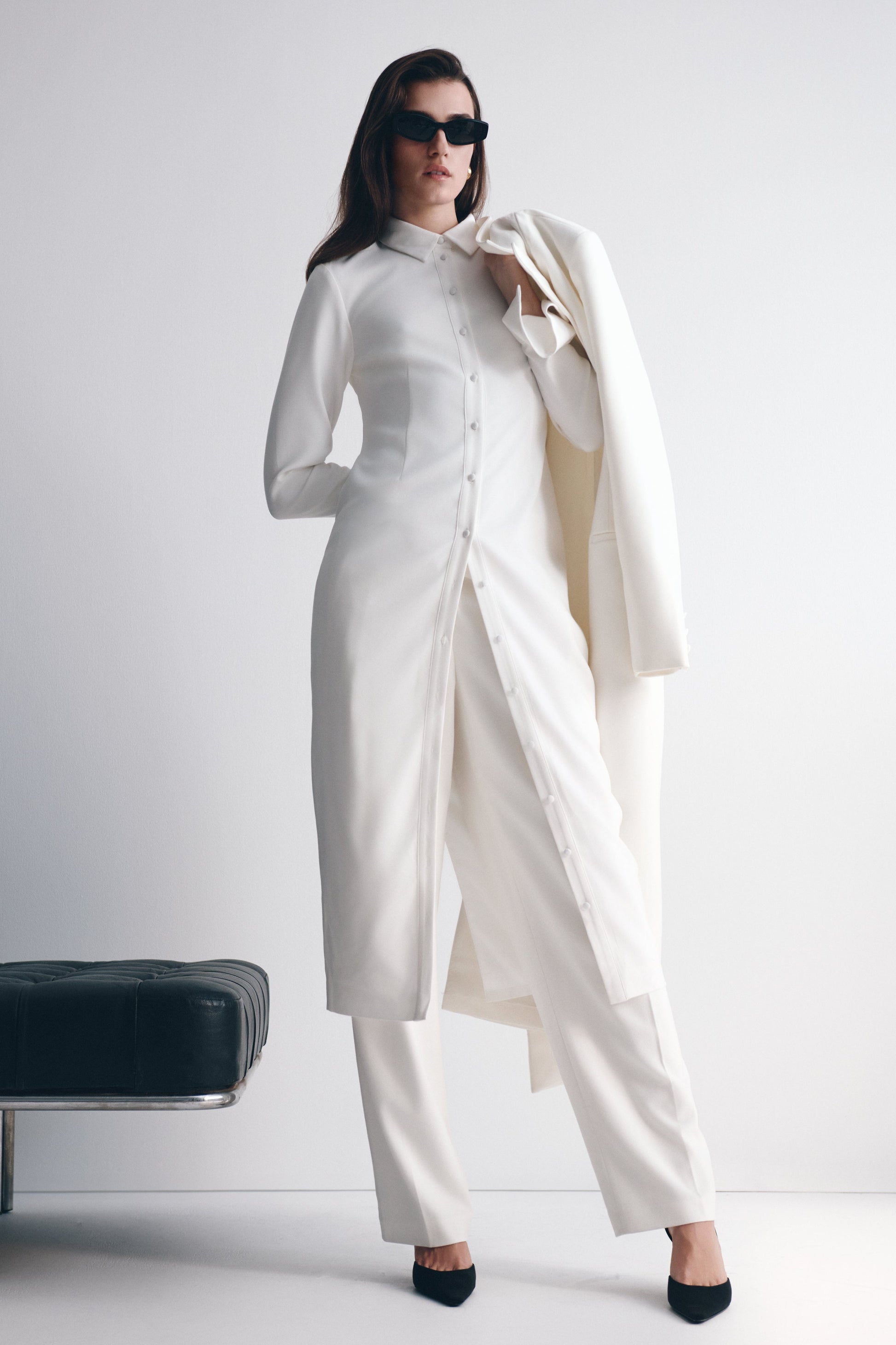 Dorian Fitted Shirt Midi Dress / White | MESHKI | XXS Dorian Fitted Shirt Midi Dress / White | MESHKI | XXS