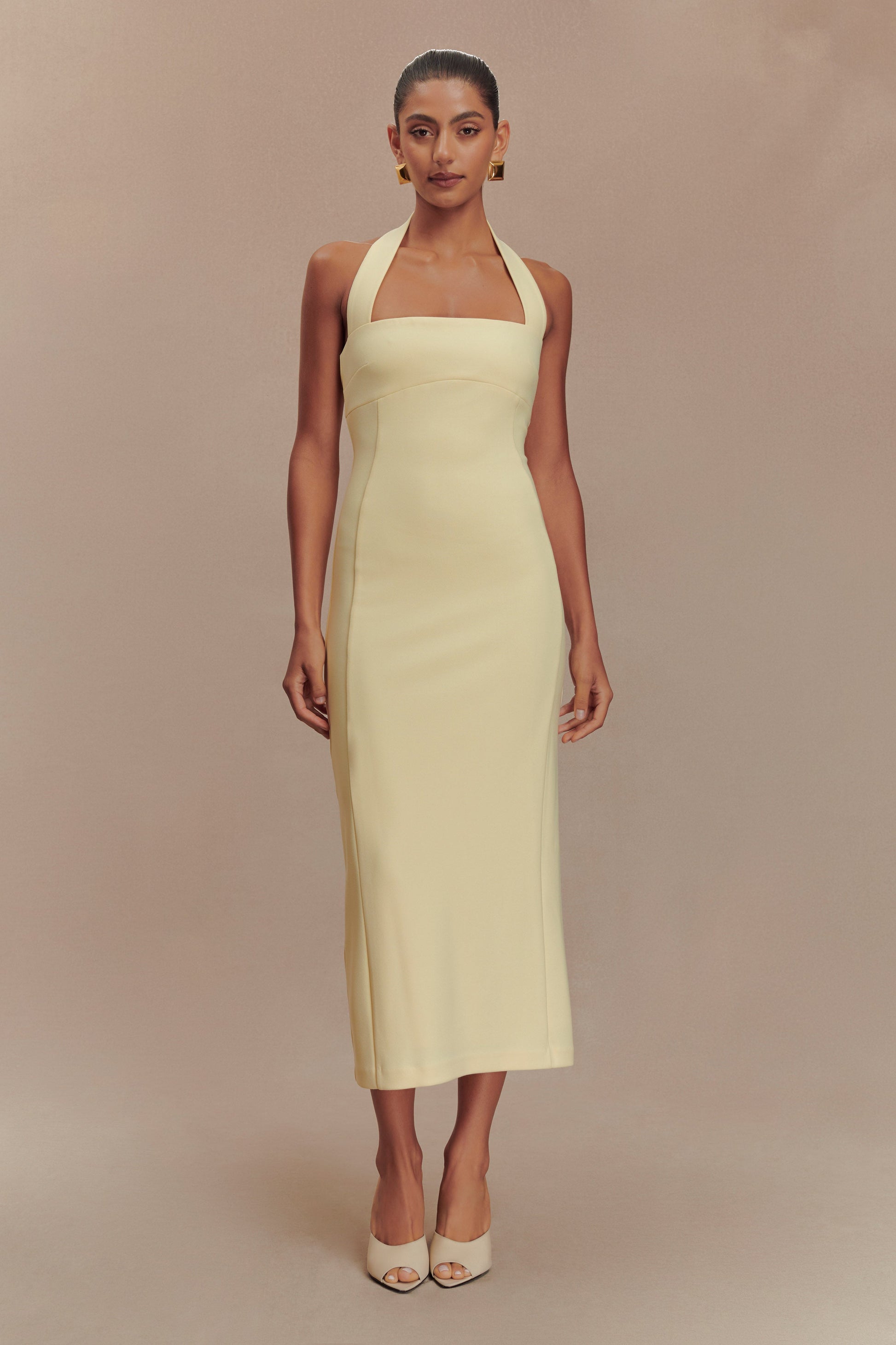Amelita Suiting Halter Midi Dress / Pale Lemon | Meshki | M Amelita Suiting Halter Midi Dress / Pale Lemon | Meshki | M