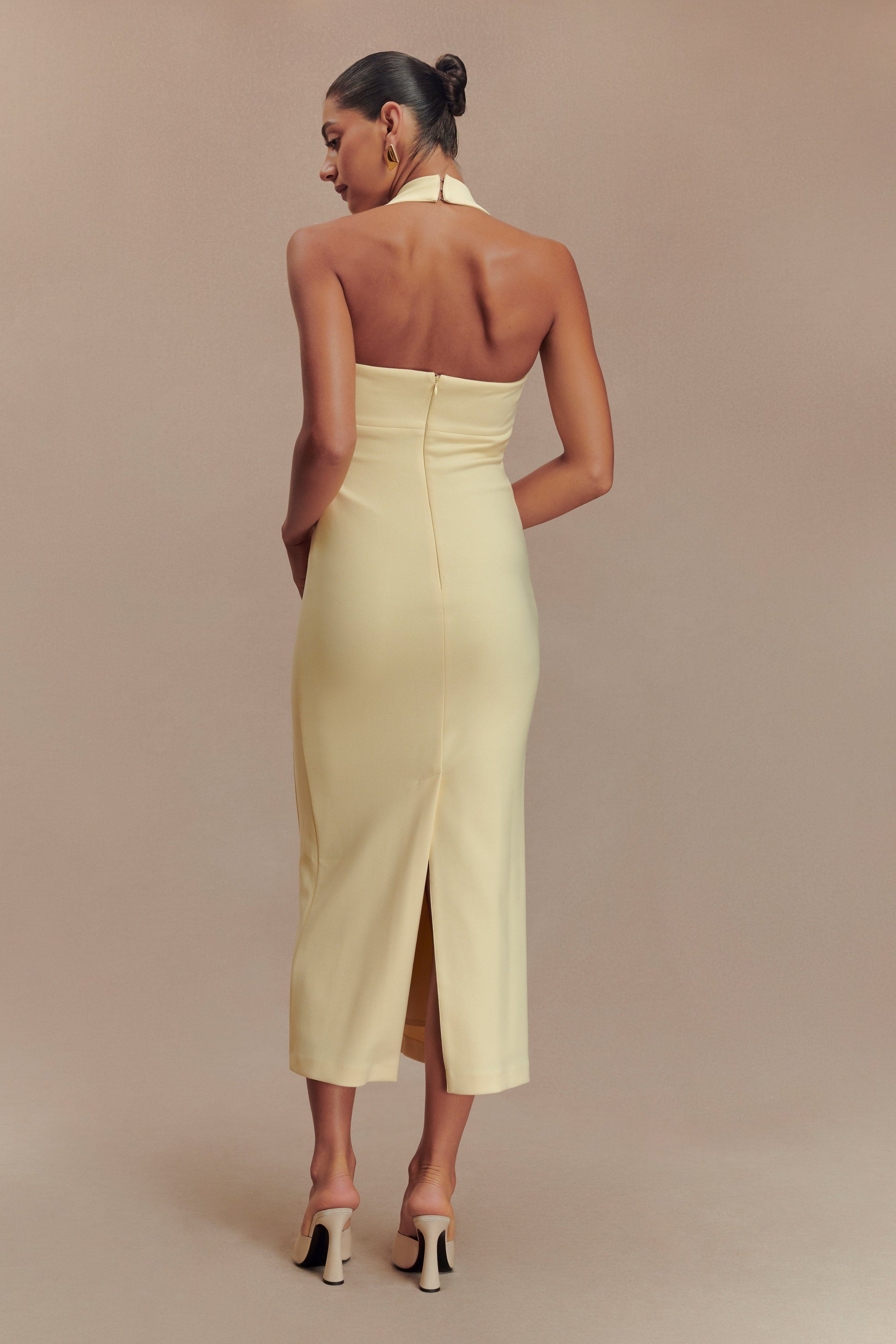 Amelita Suiting Halter Midi Dress / Pale Lemon | MESHKI | M Amelita Suiting Halter Midi Dress / Pale Lemon | MESHKI | M