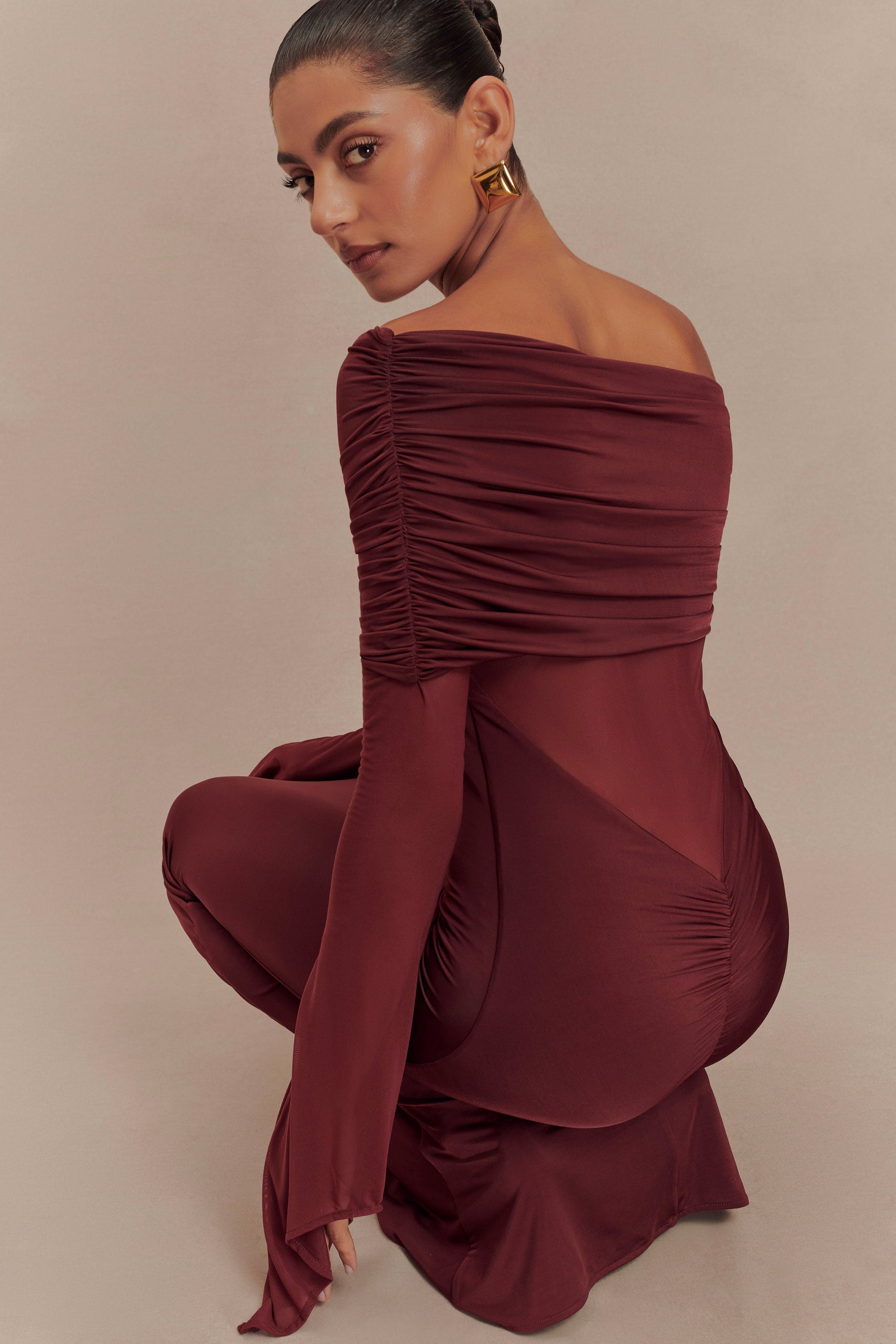 Kaitlin One Shoulder Slinky And Mesh Maxi Dress