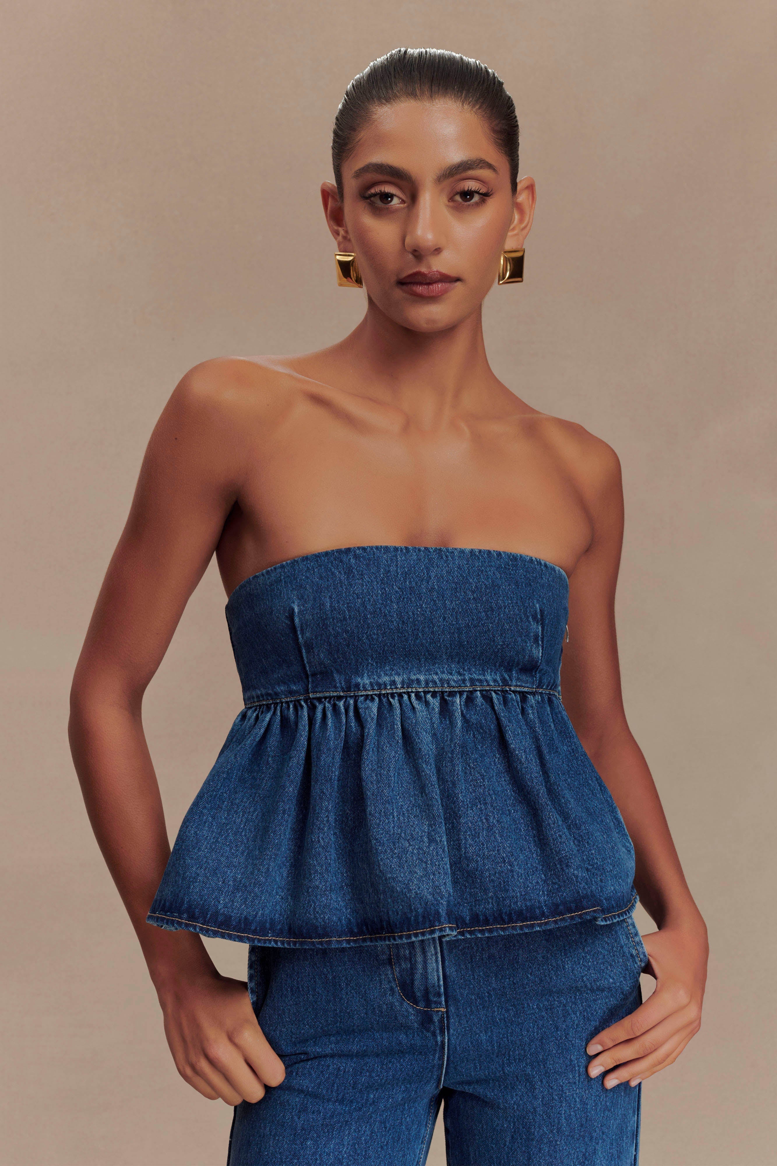 Pauline Strapless Denim Top - 90'S Blue | MESHKI US