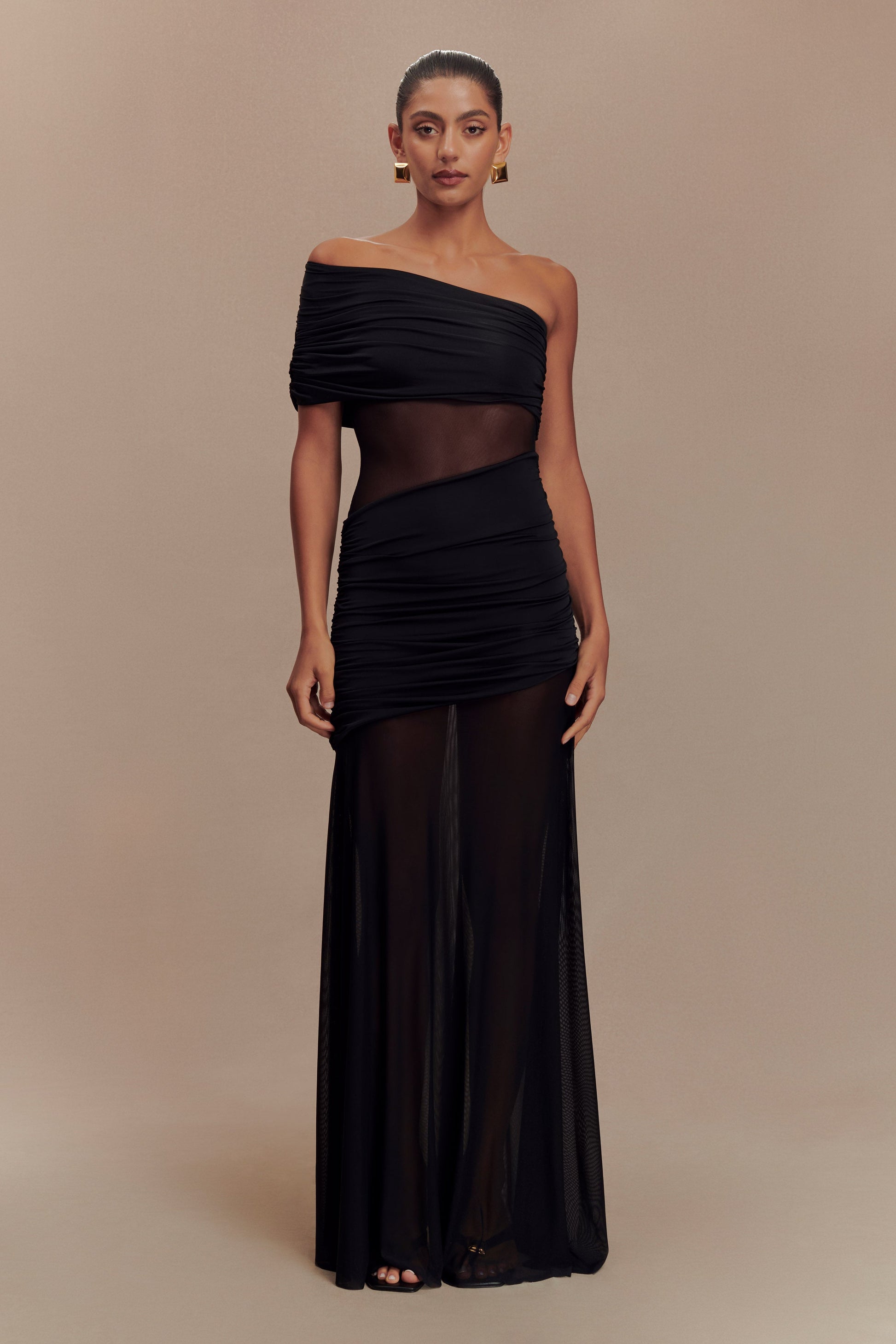 Dallas One Shoulder Mesh Maxi Dress / Black | MESHKI