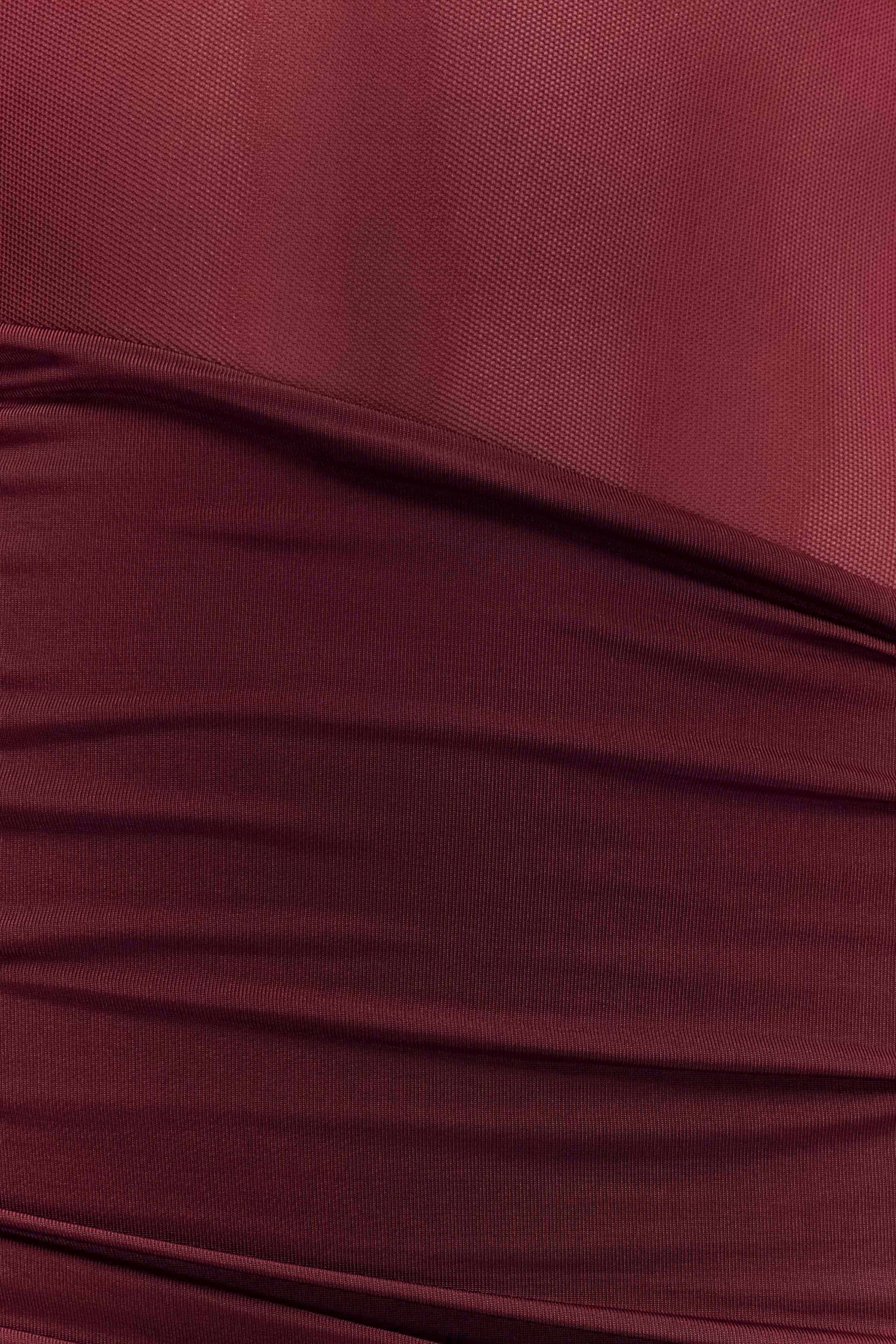 Dallas One Shoulder Mesh Maxi Dress - Burgundy #3