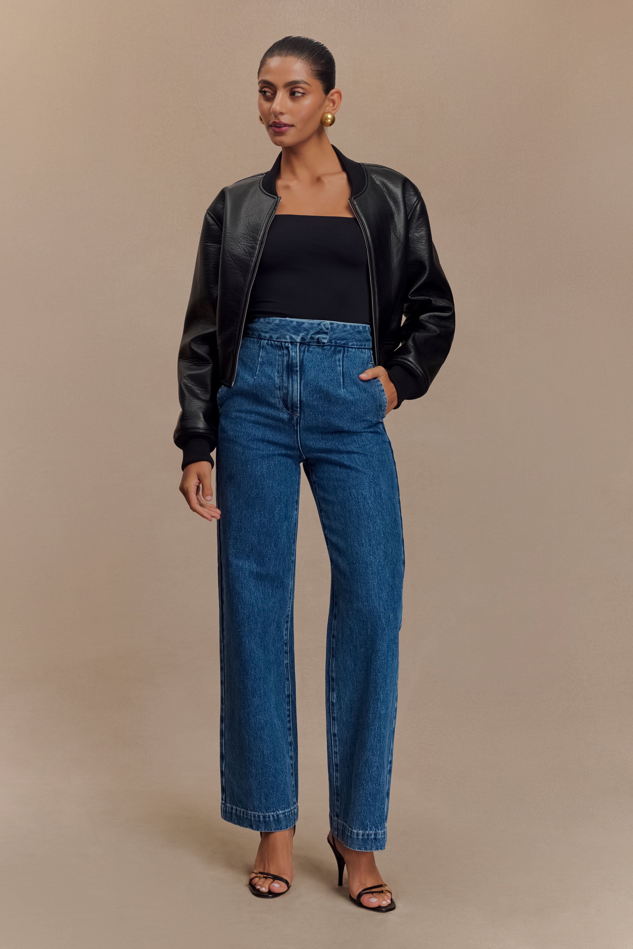 Codi Faux Leather Bomber Jacket - Black | MESHKI US