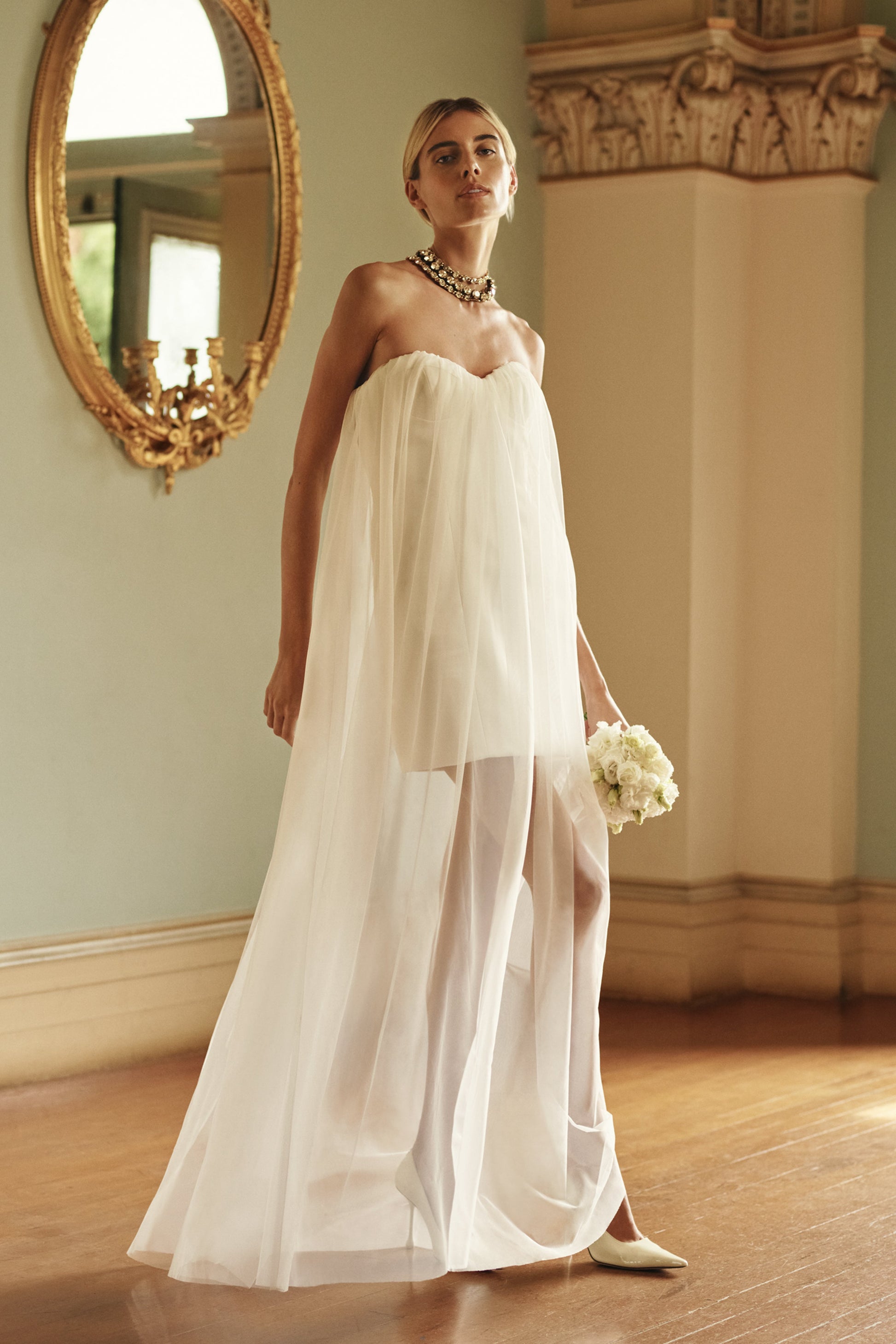 Bettany Chiffon Strapless Maxi Dress / White | Meshki | S Bettany Chiffon Strapless Maxi Dress / White | Meshki | S