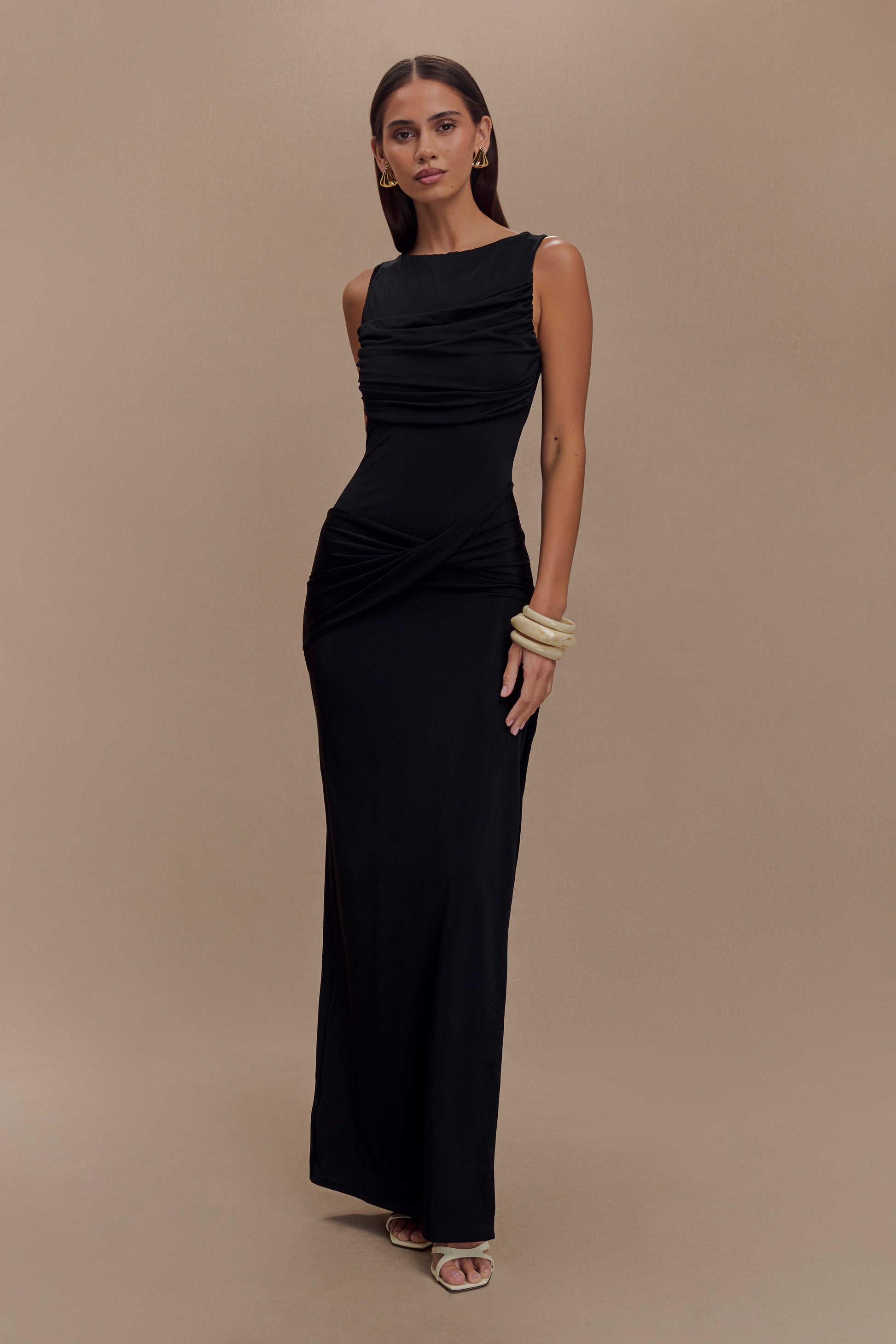 Henley Slinky Drape Maxi Dress / Black | MESHKI | L Henley Slinky Drape Maxi Dress / Black | MESHKI | L
