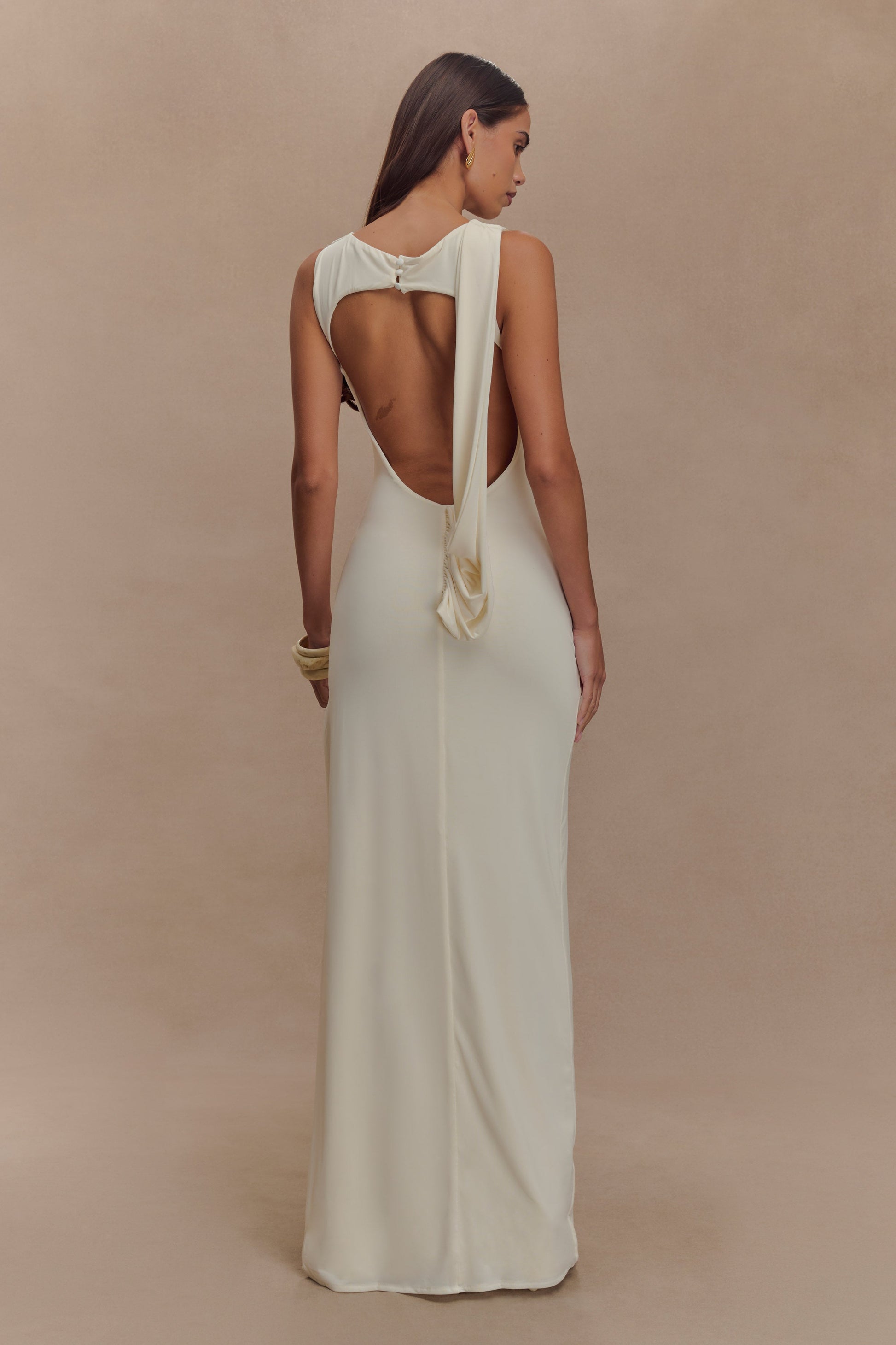 Henley Slinky Drape Maxi Dress / Ivory | MESHKI