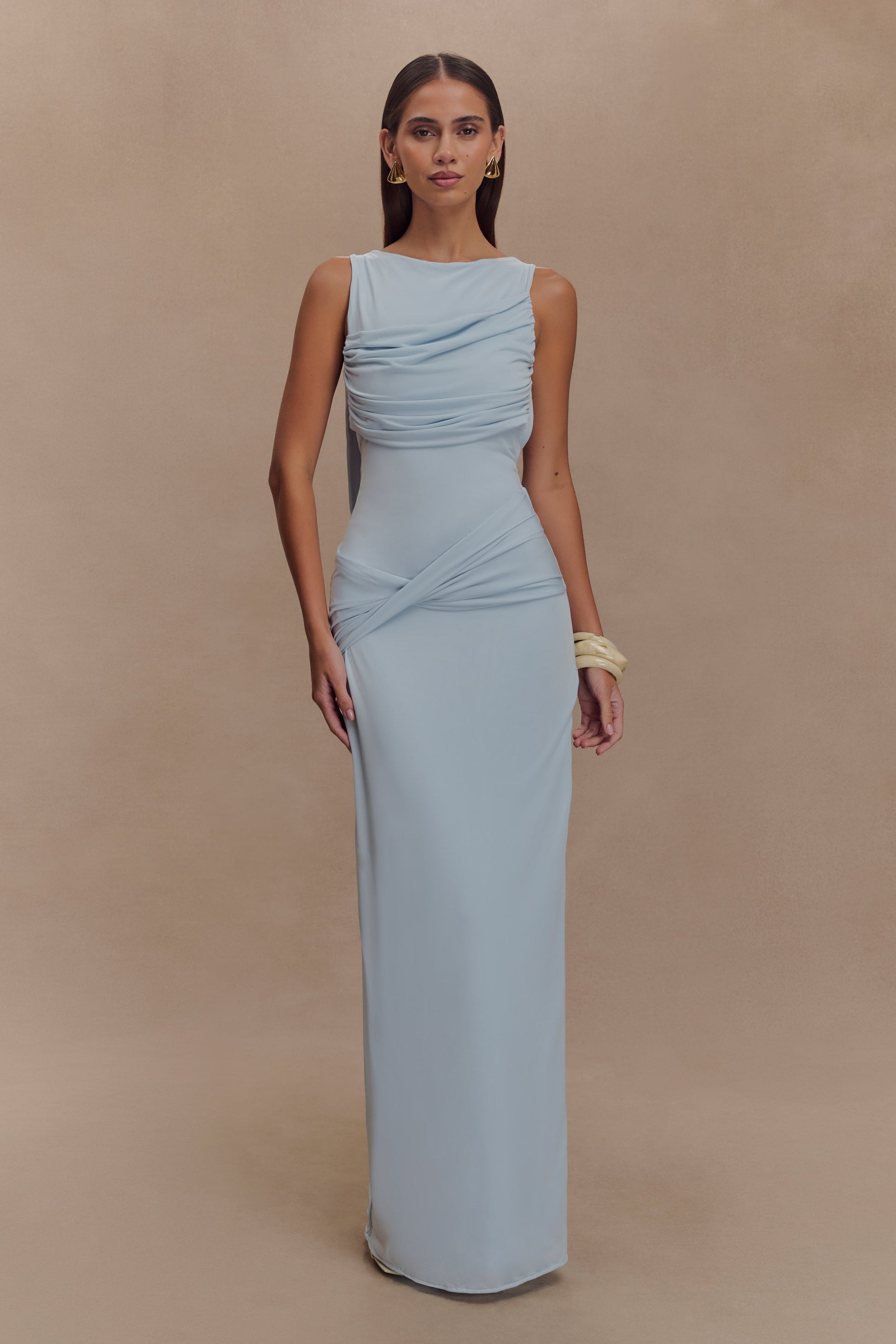 Henley Slinky Drape Maxi Dress / Pale Blue | MESHKI | XXL Henley Slinky Drape Maxi Dress / Pale Blue | MESHKI | XXL