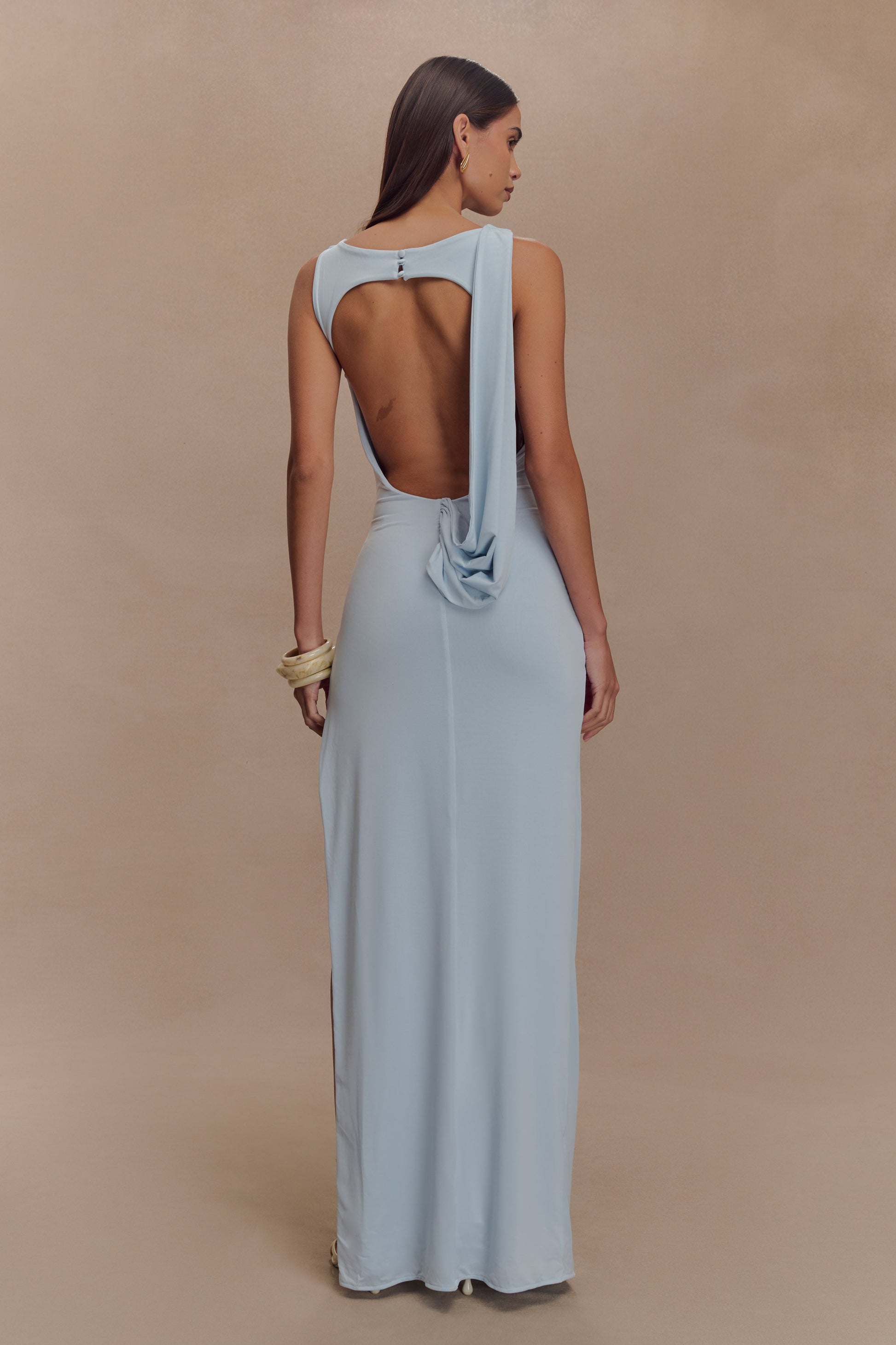 Henley Slinky Drape Maxi Dress / Pale Blue | MESHKI | XXL Henley Slinky Drape Maxi Dress / Pale Blue | MESHKI | XXL