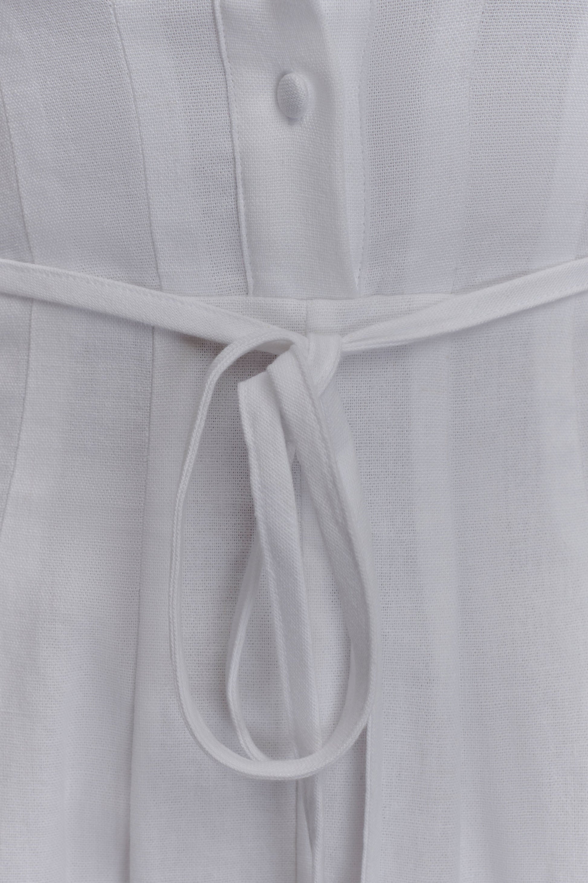 Aysha Buttoned Linen Midi Dress - White | MESHKI US Aysha Buttoned Linen Midi Dress - White | MESHKI US