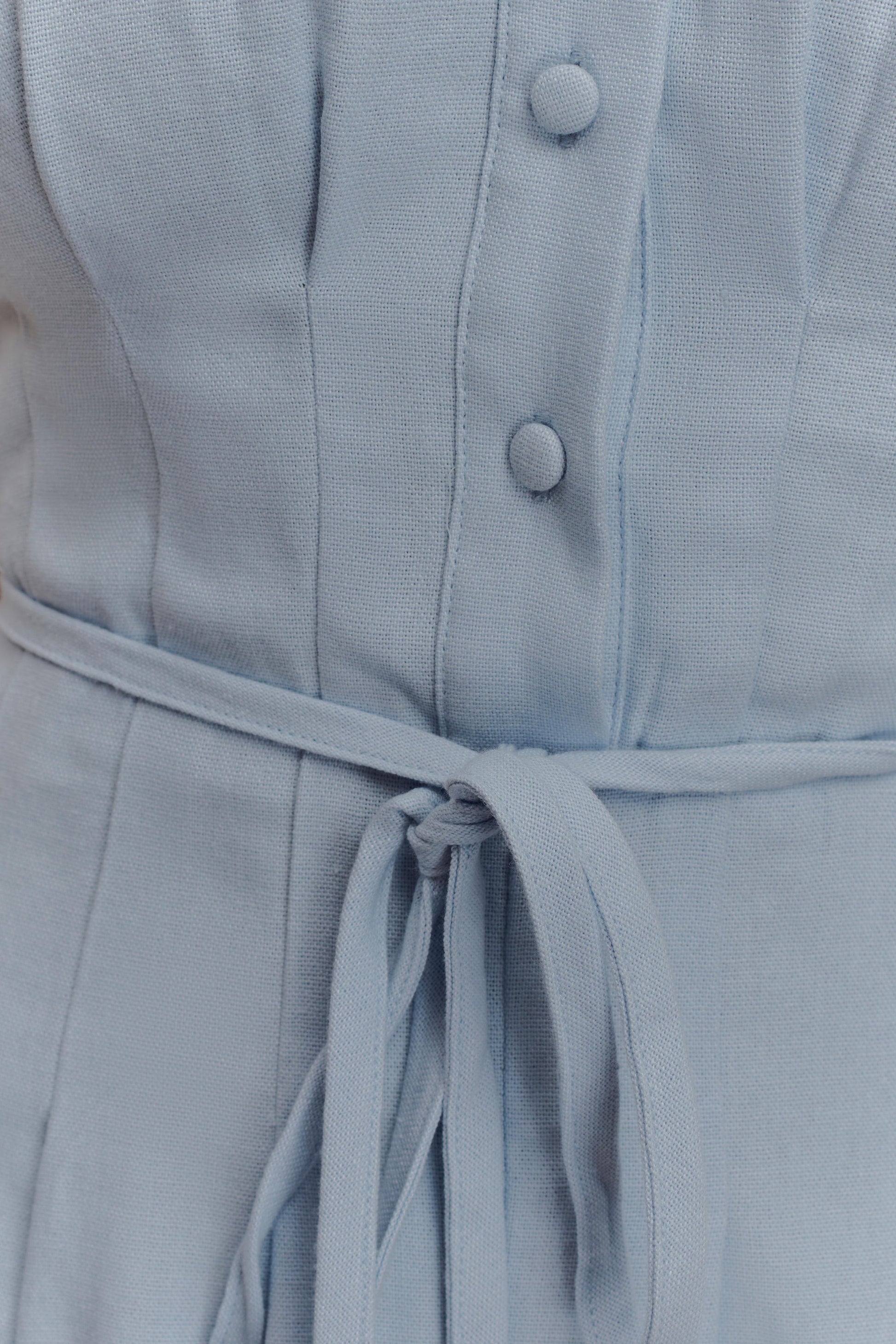 Aysha Buttoned Linen Midi Dress / Cornflower Blue | MESHKI | XS Aysha Buttoned Linen Midi Dress / Cornflower Blue | MESHKI | XS