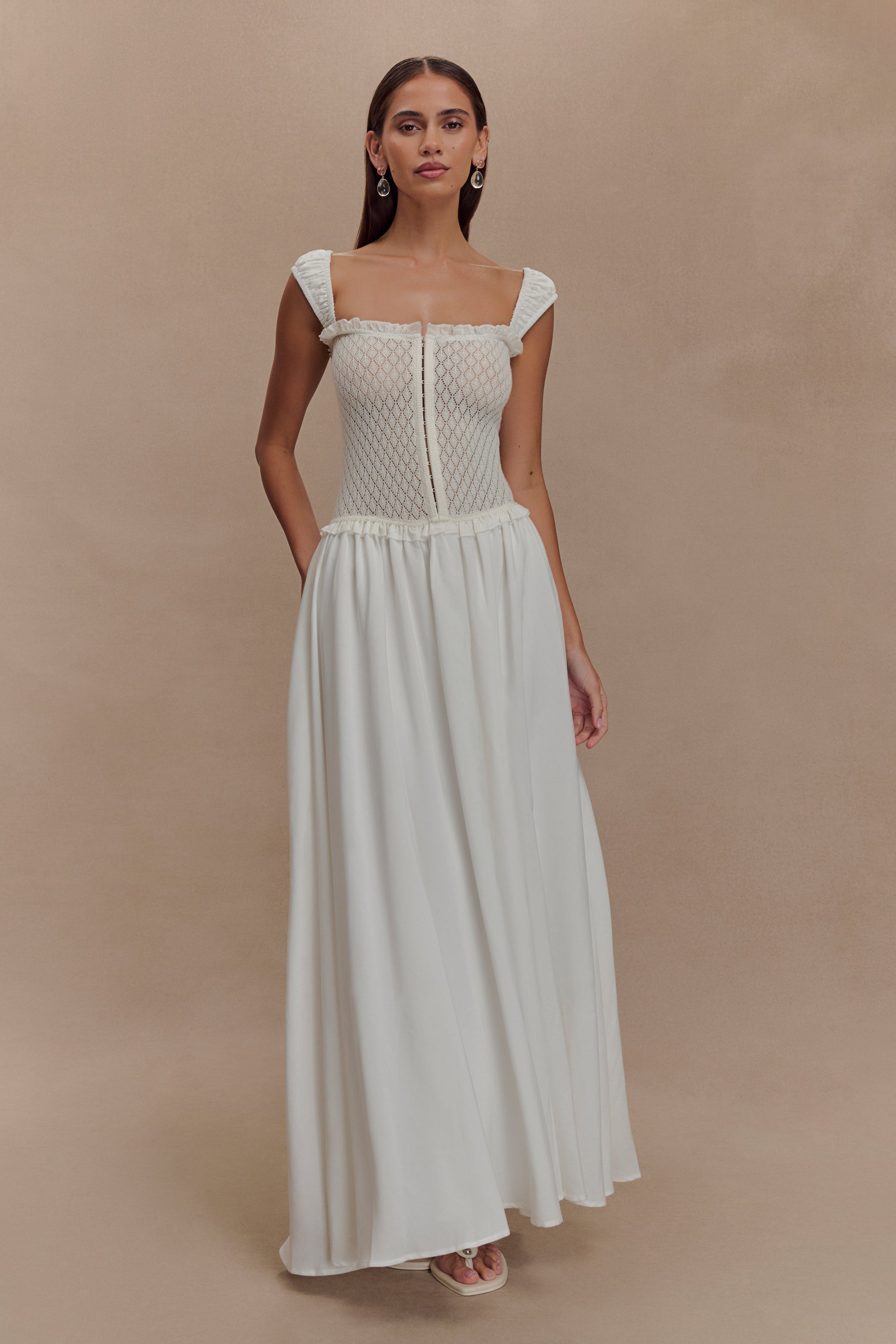 Tahlia Pointelle Knit Midi Dress / White | MESHKI | M Tahlia Pointelle Knit Midi Dress / White | MESHKI | M