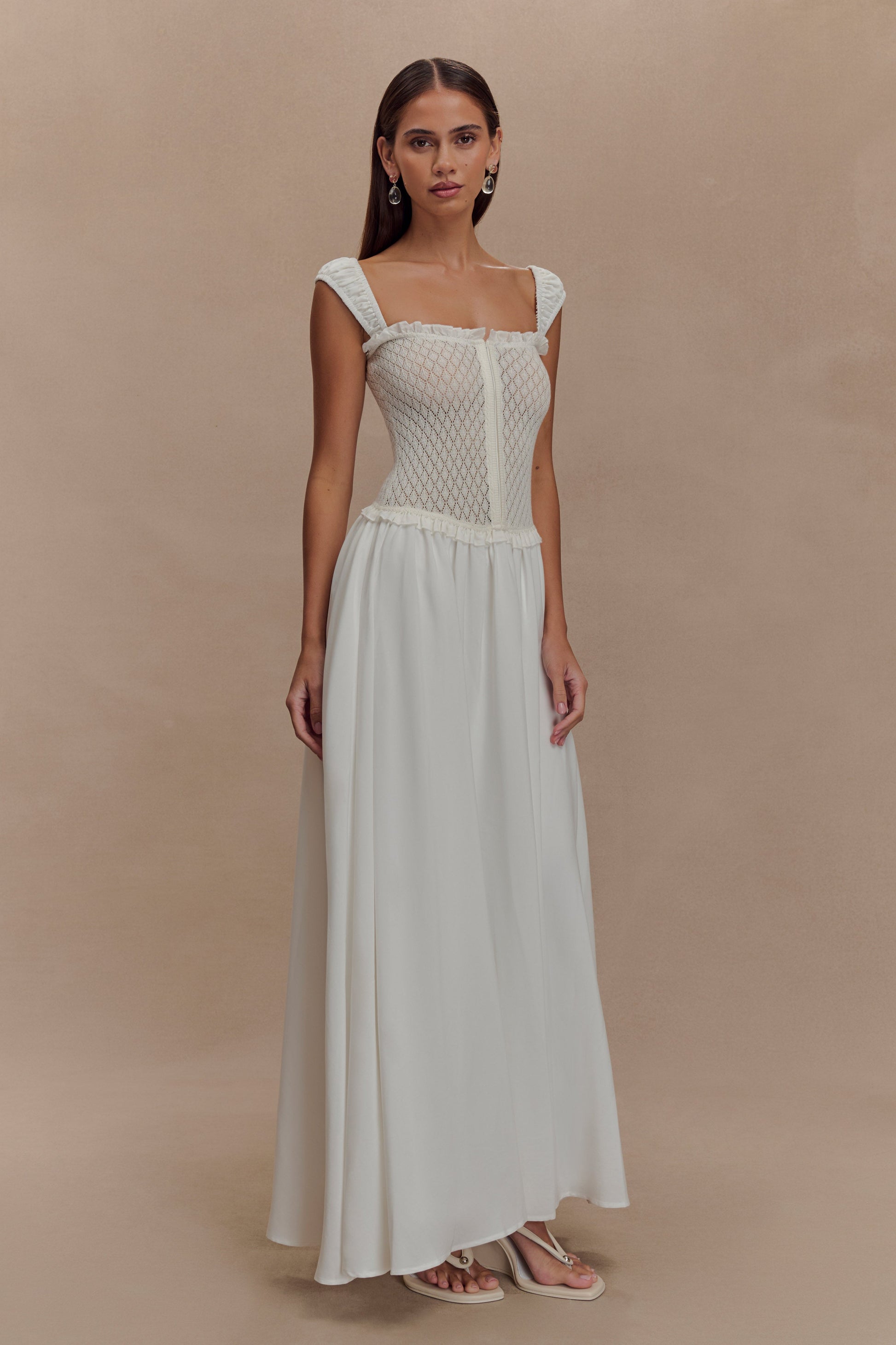 Tahlia Pointelle Knit Midi Dress / White | MESHKI