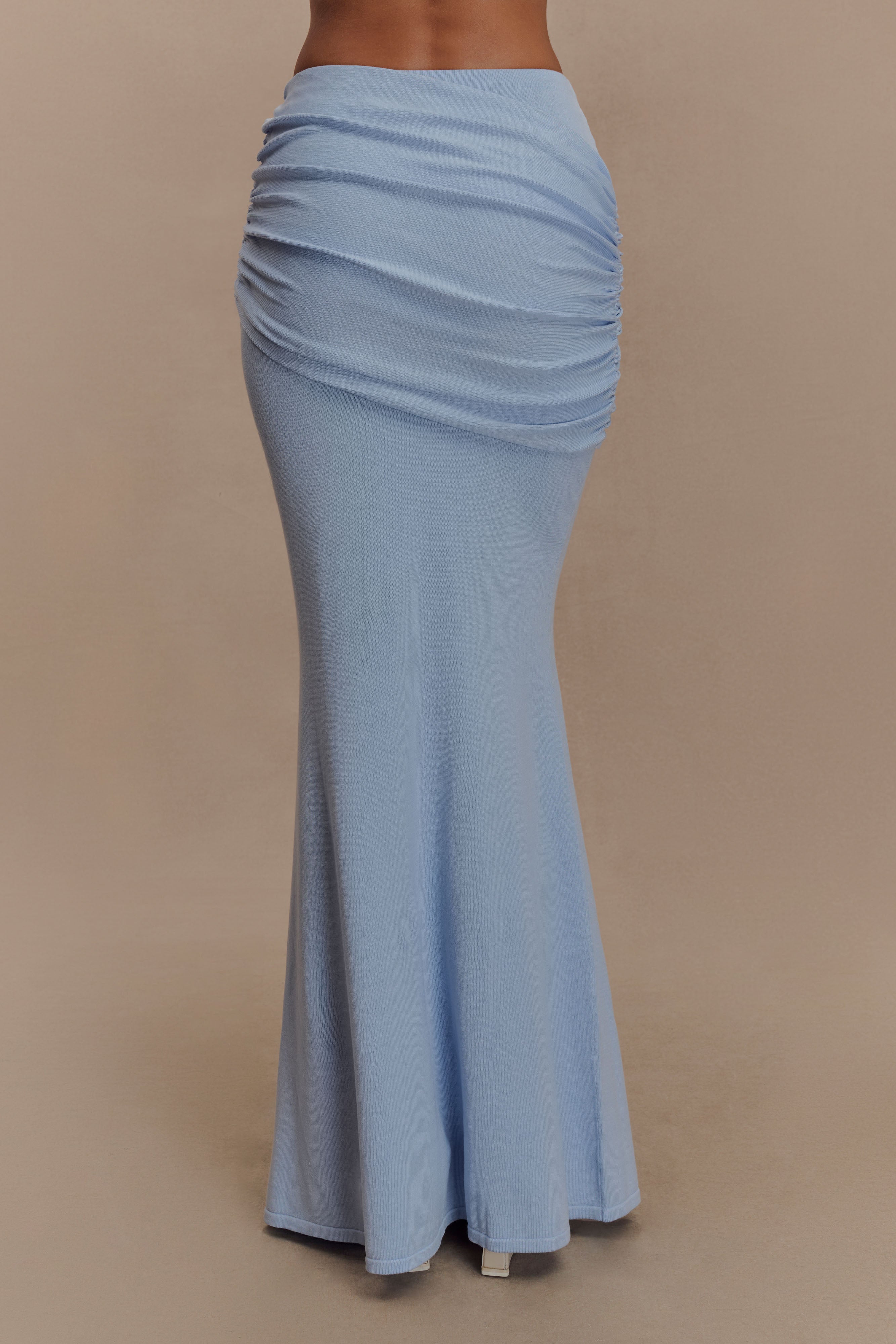 Irene Gathered Knit Maxi Skirt - Blue | MESHKI US