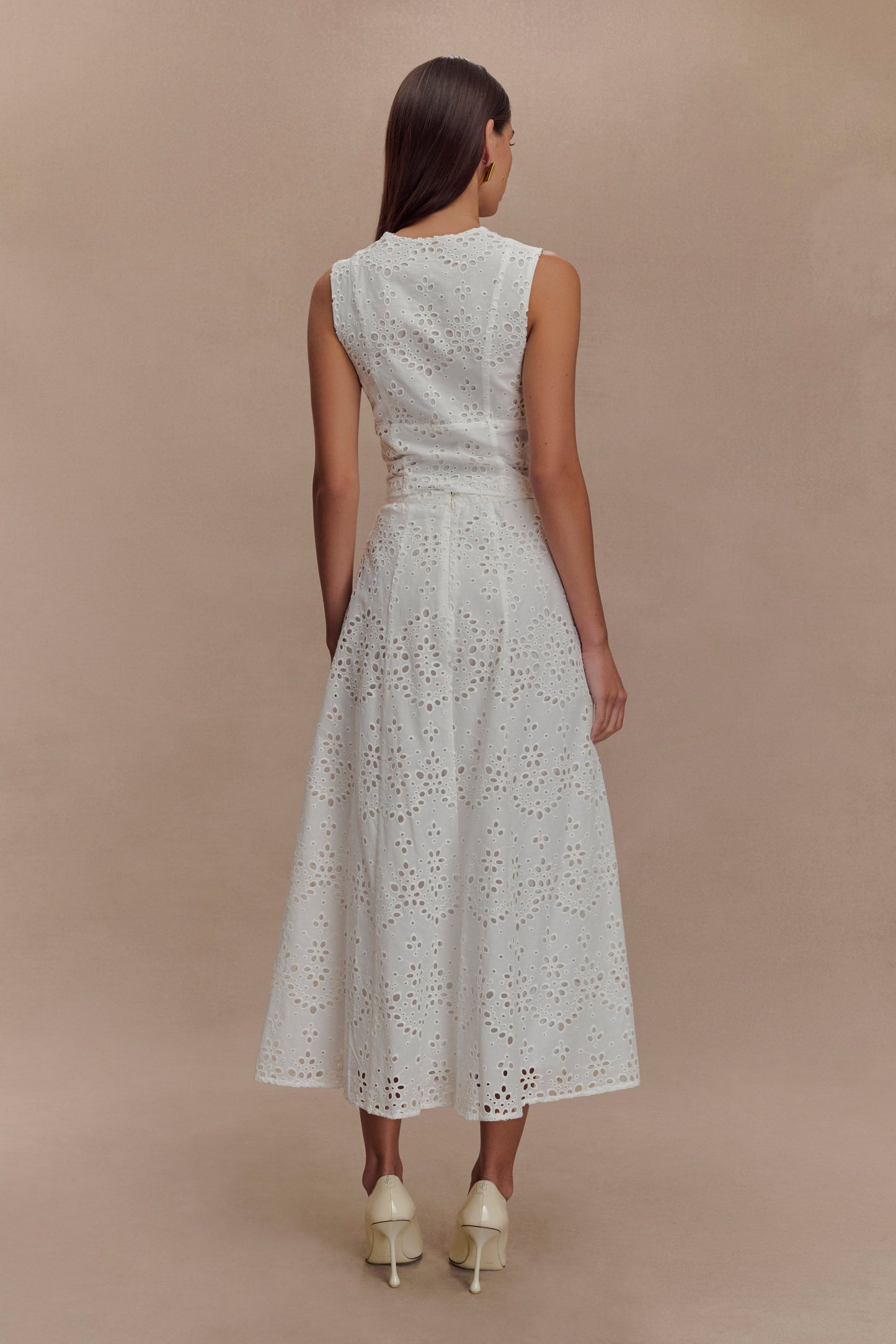 Arla Sleeveless Broderie Top - White