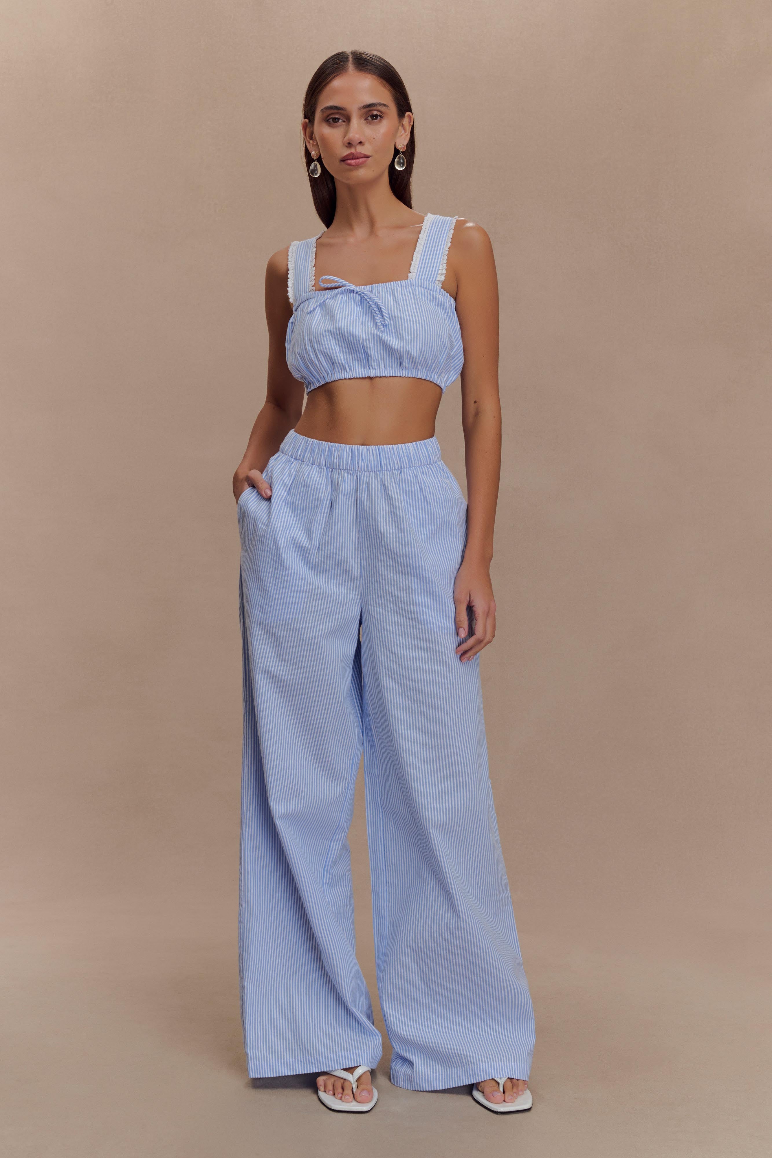 Hansen Wide Leg Pants - Blue Pinstripe | MESHKI US