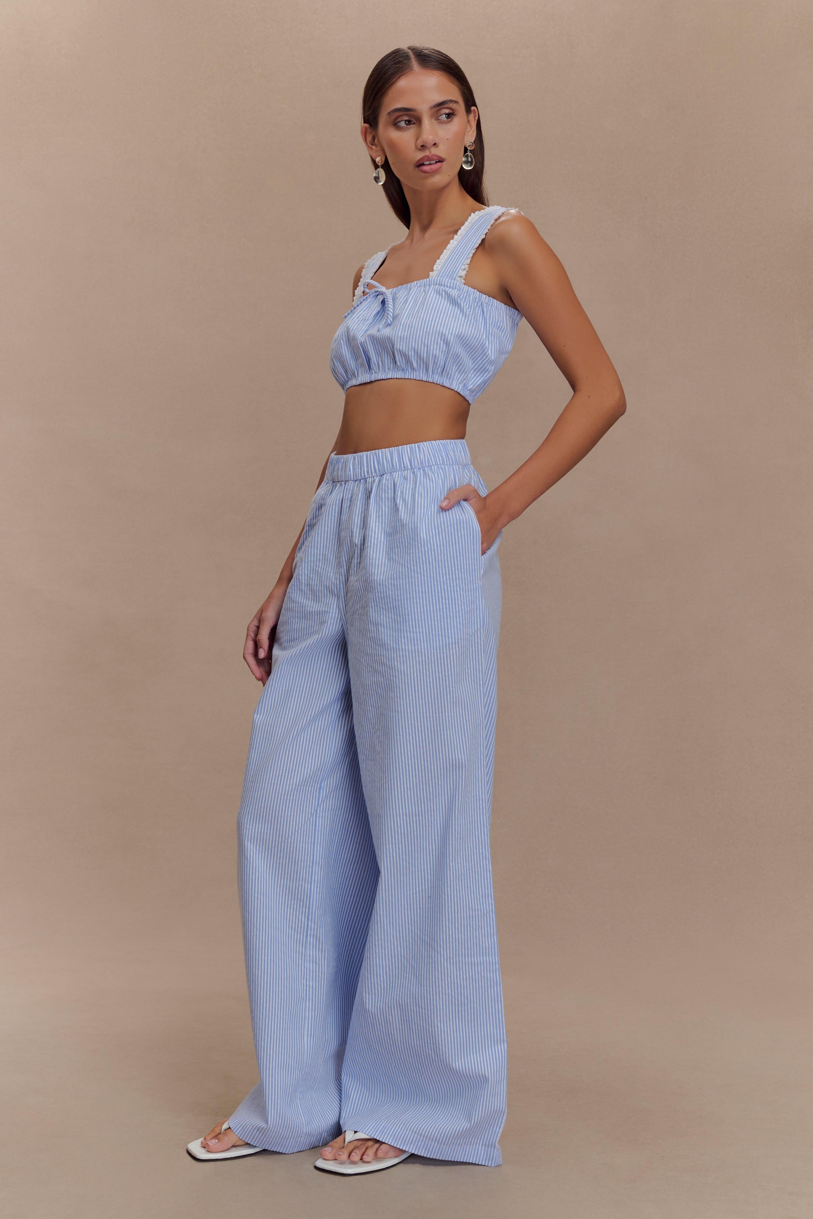 Hansen Wide Leg Pants - Blue Pinstripe | MESHKI US