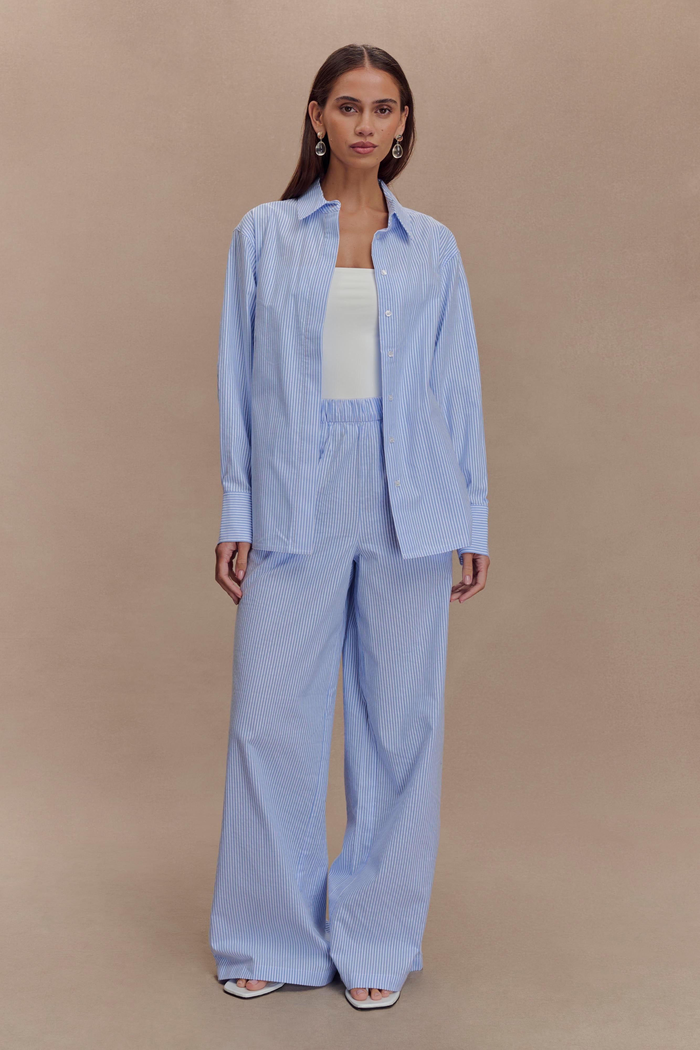 Hansen Wide Leg Pants - Blue Pinstripe | MESHKI US