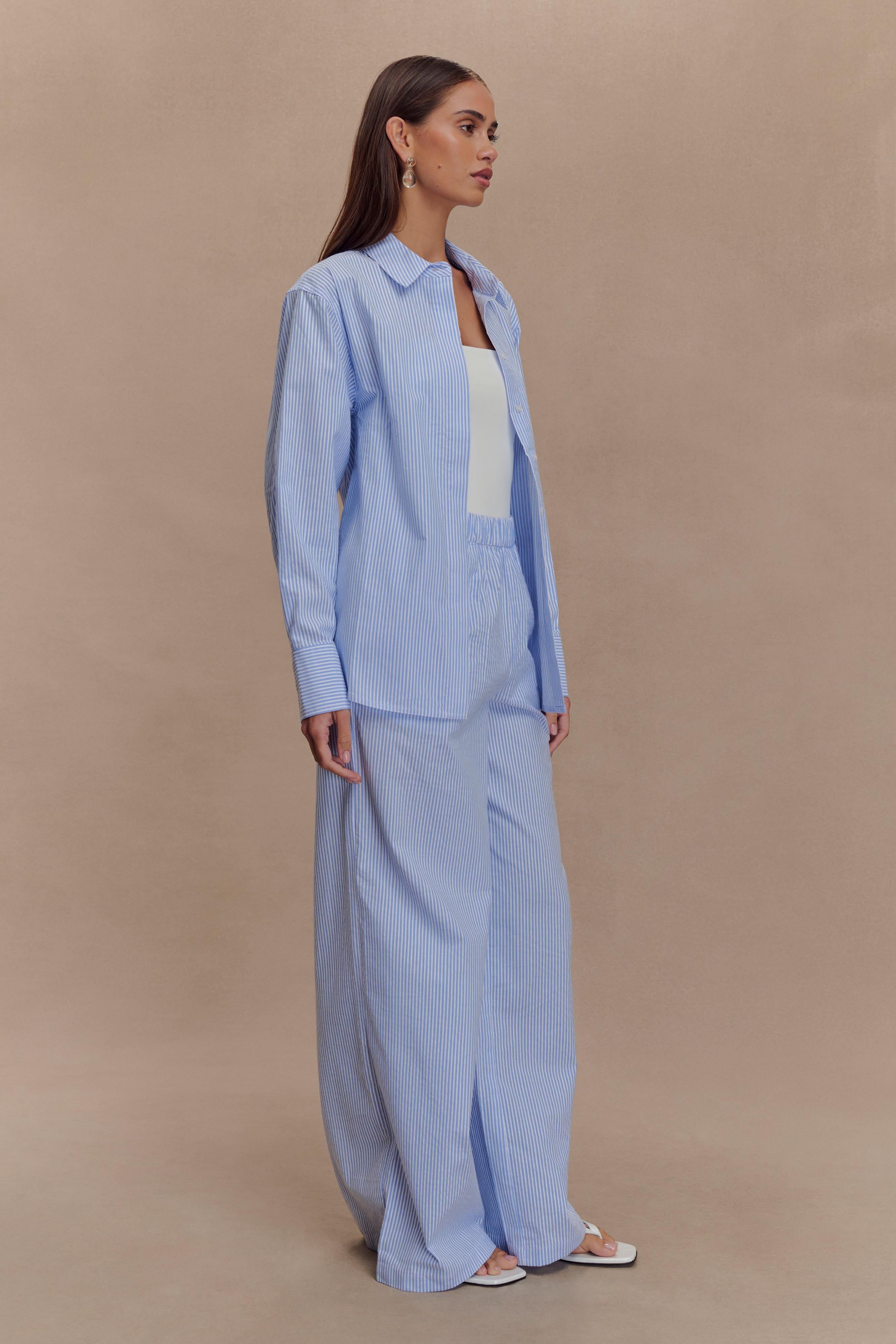Hansen Wide Leg Pants - Blue Pinstripe | MESHKI US