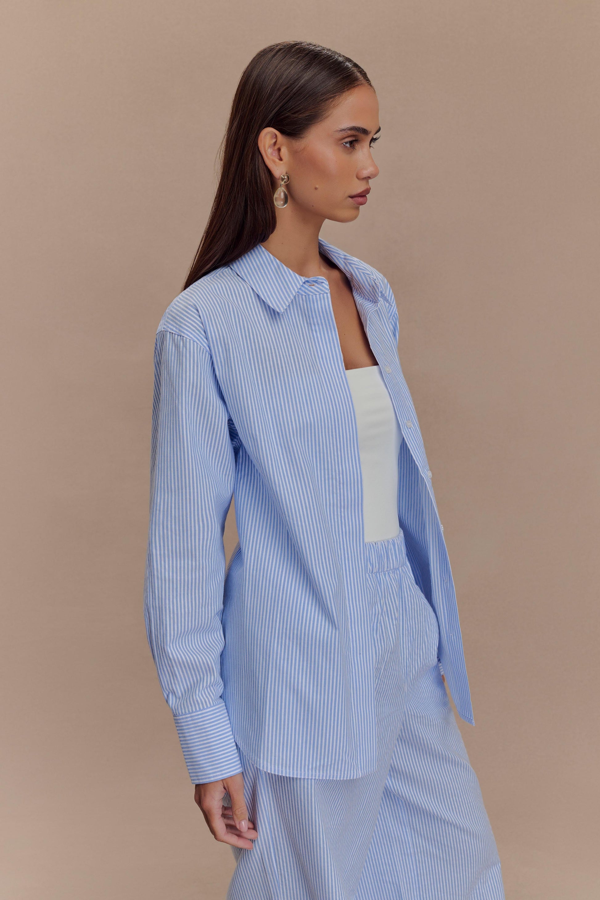 blue pinstripe dress shirt Spread Collar Dress Shirt in Blue Stripe End-On-End