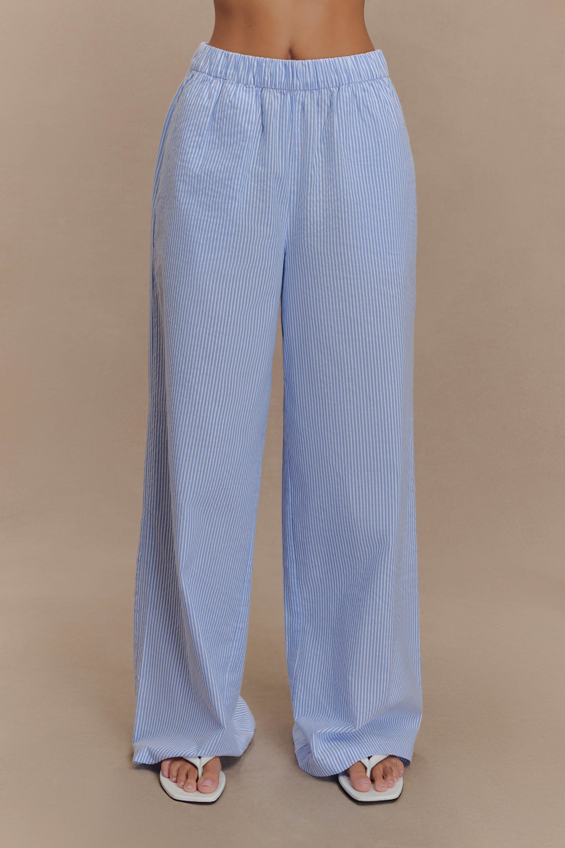 blue striped dress pants High-Rise Wide-Leg Pleated Dress Pants for Tall Women in Navy Pinstripe 16 / Extra Tall / Navy Pinstripe