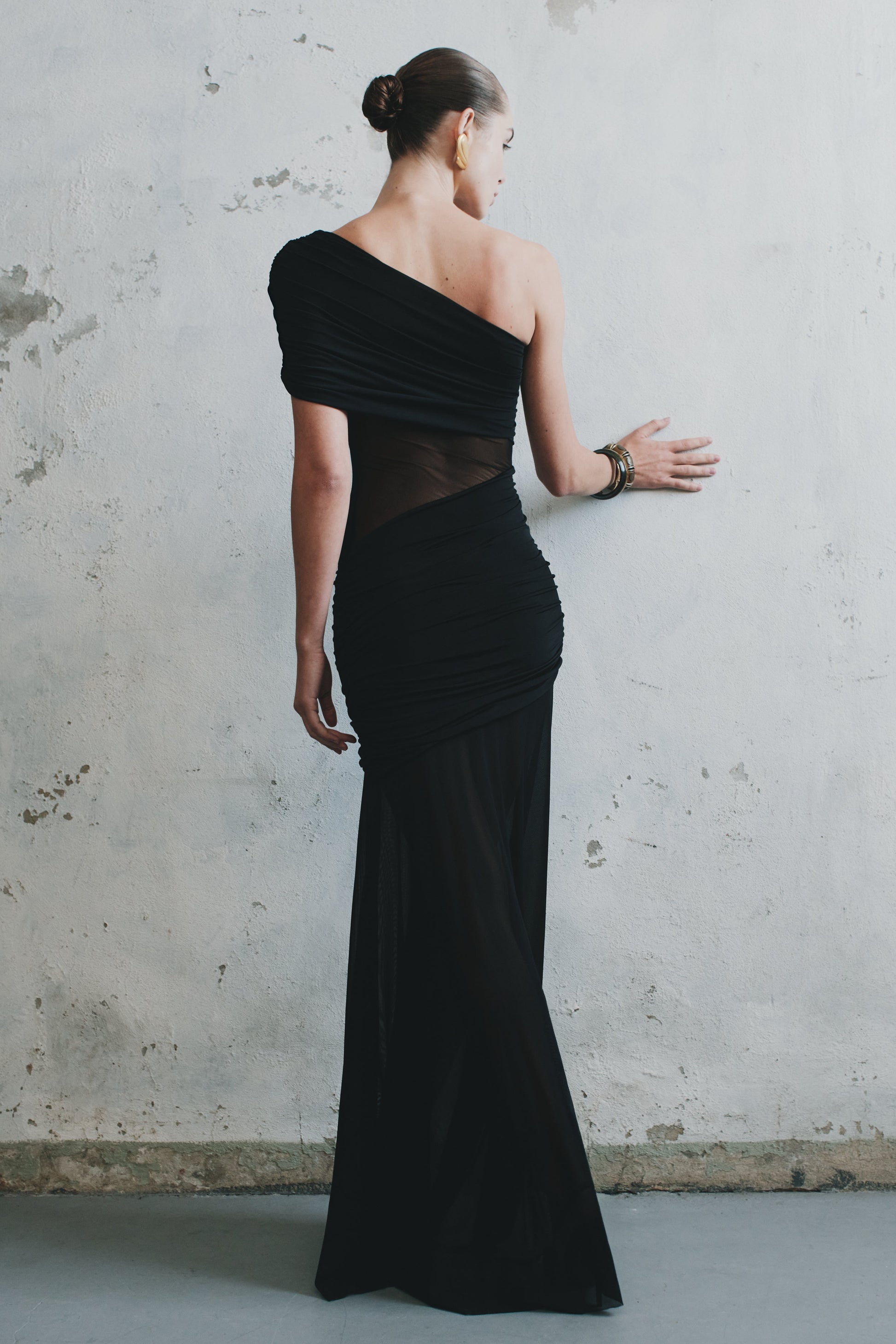 Dallas One Shoulder Mesh Maxi Dress / Black | MESHKI