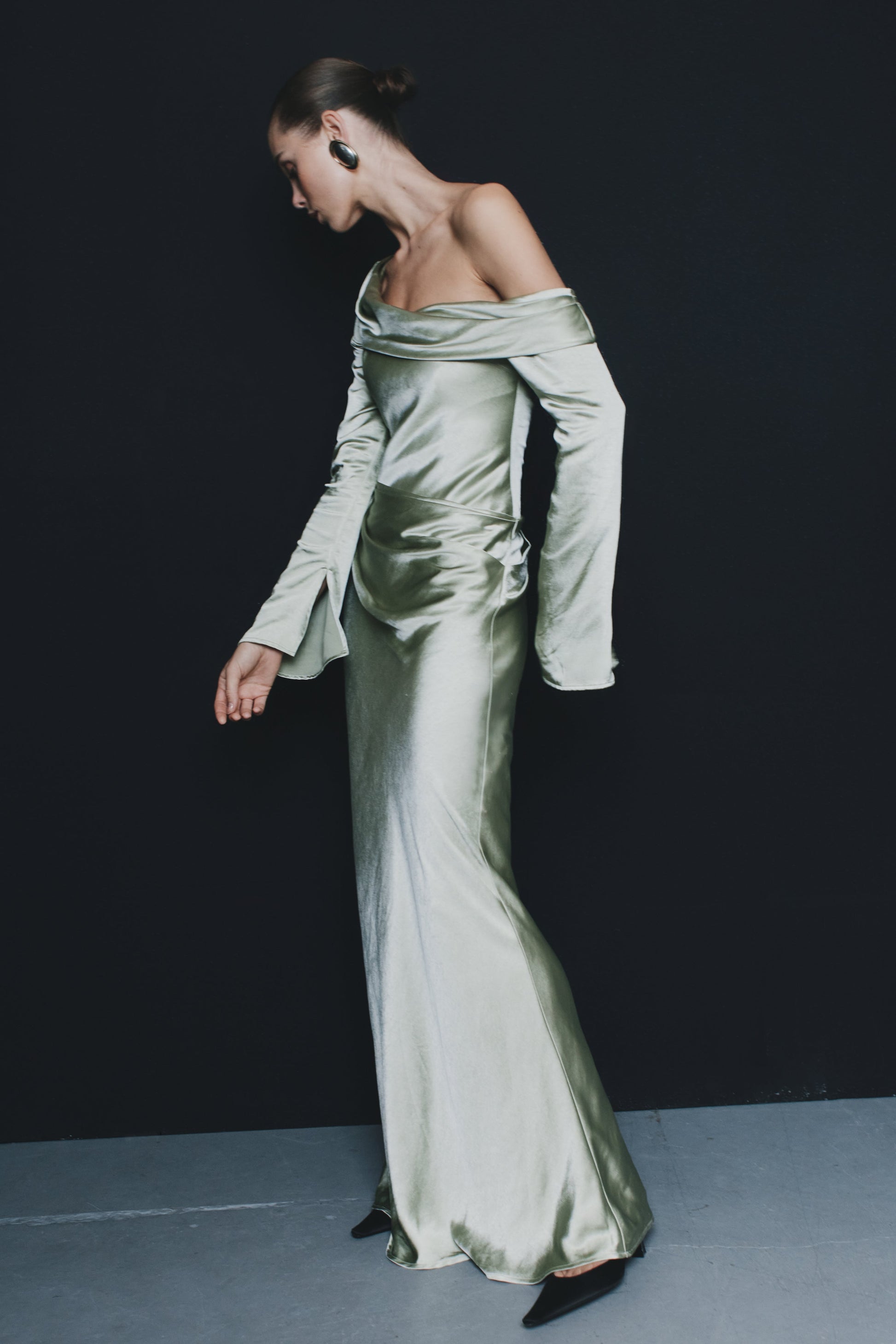 Iris Long Sleeve Satin Maxi Dress - Sage | MESHKI US Iris Long Sleeve Satin Maxi Dress - Sage | MESHKI US