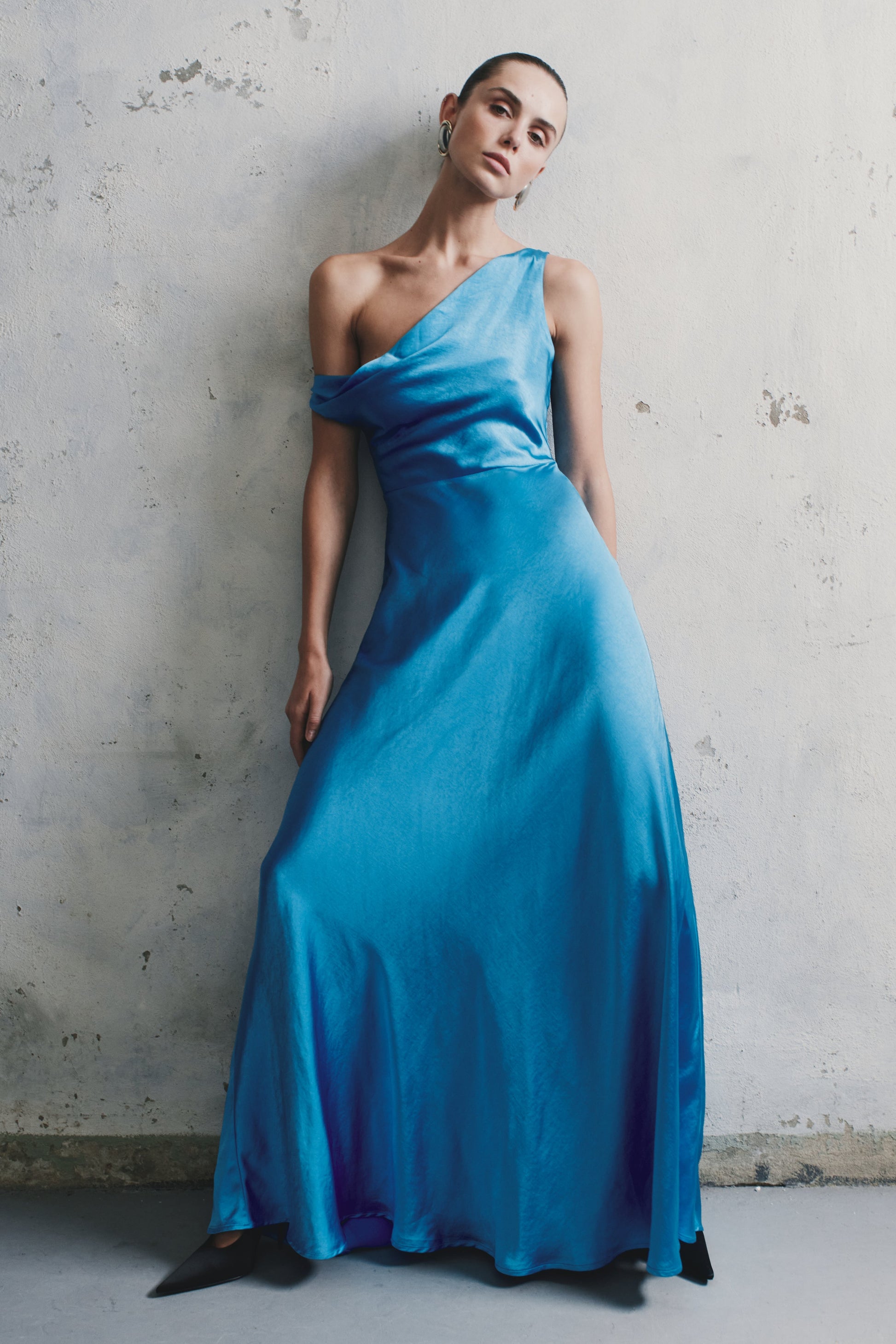 Jacinta One Shoulder Maxi Dress / Cyan Blue | MESHKI