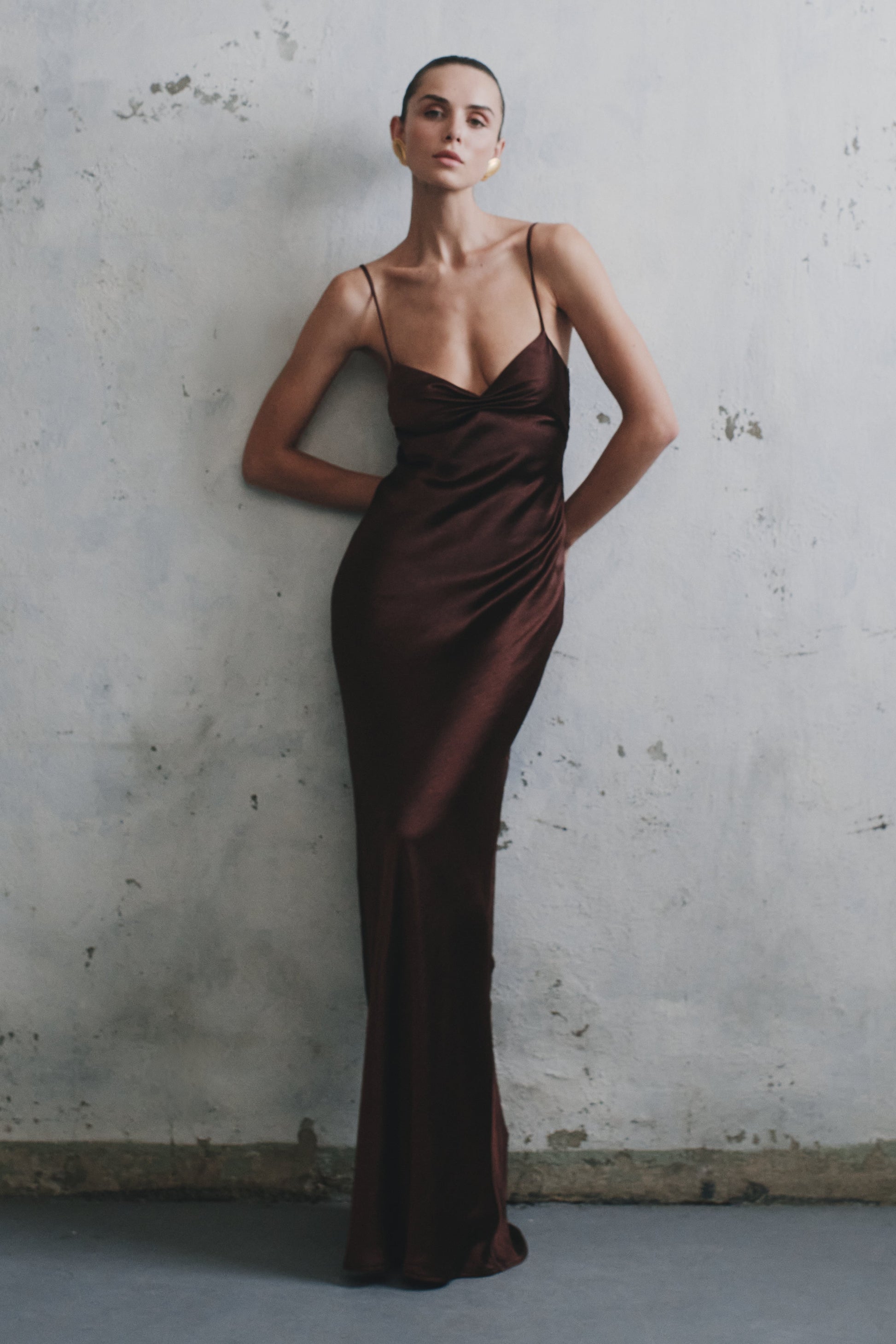 Lilly Sweetheart Satin Maxi Dress - Dark Chocolate | MESHKI US Lilly Sweetheart Satin Maxi Dress - Dark Chocolate | MESHKI US