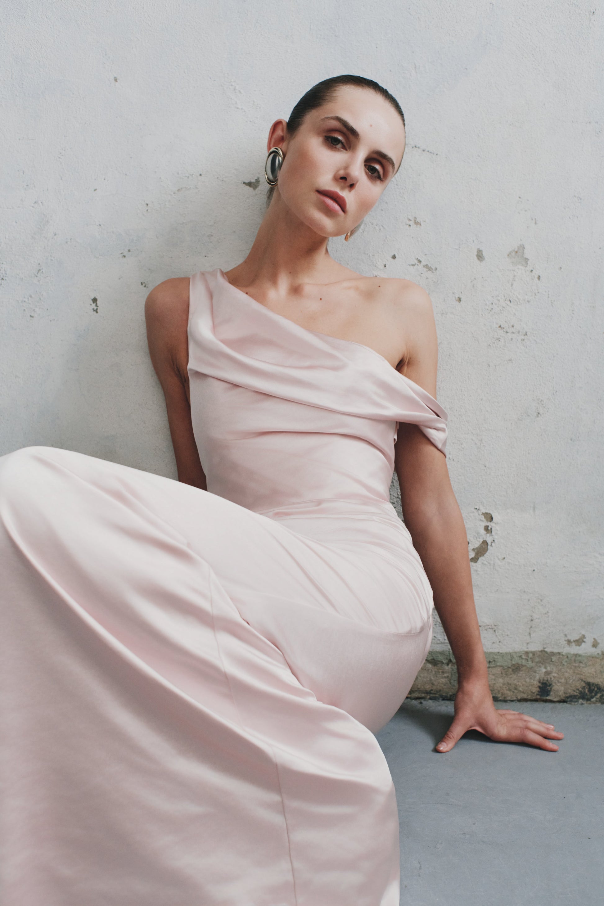 Dalia Off Shoulder Satin Maxi Dress / Soft Pink | Meshki | Xs Dalia Off Shoulder Satin Maxi Dress / Soft Pink | Meshki | Xs