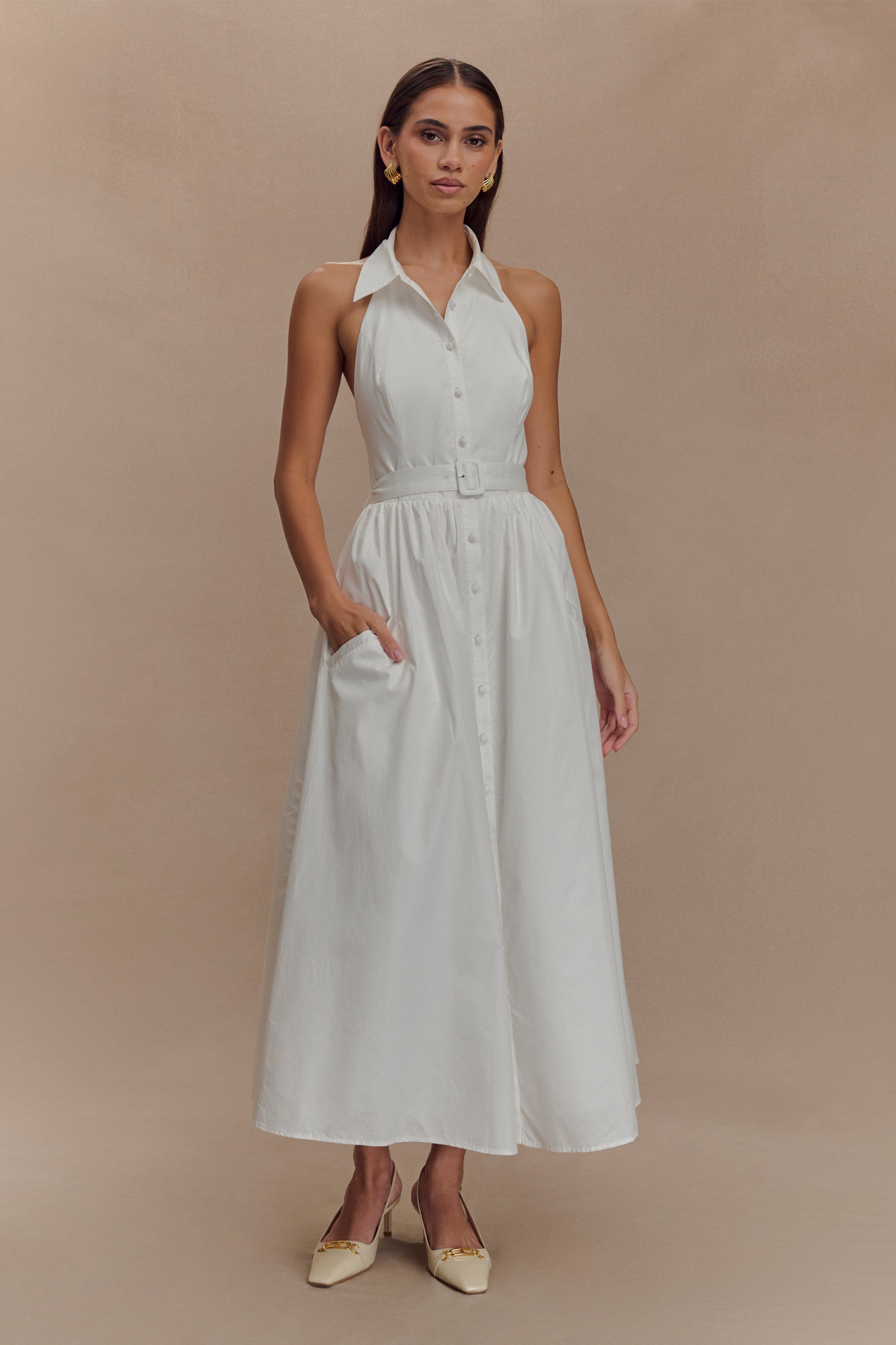 knee length dresses for ladies Cindy Collared Midi Dress / White | Meshki knee length dresses for ladies Cindy Collared Midi Dress / White | Meshki