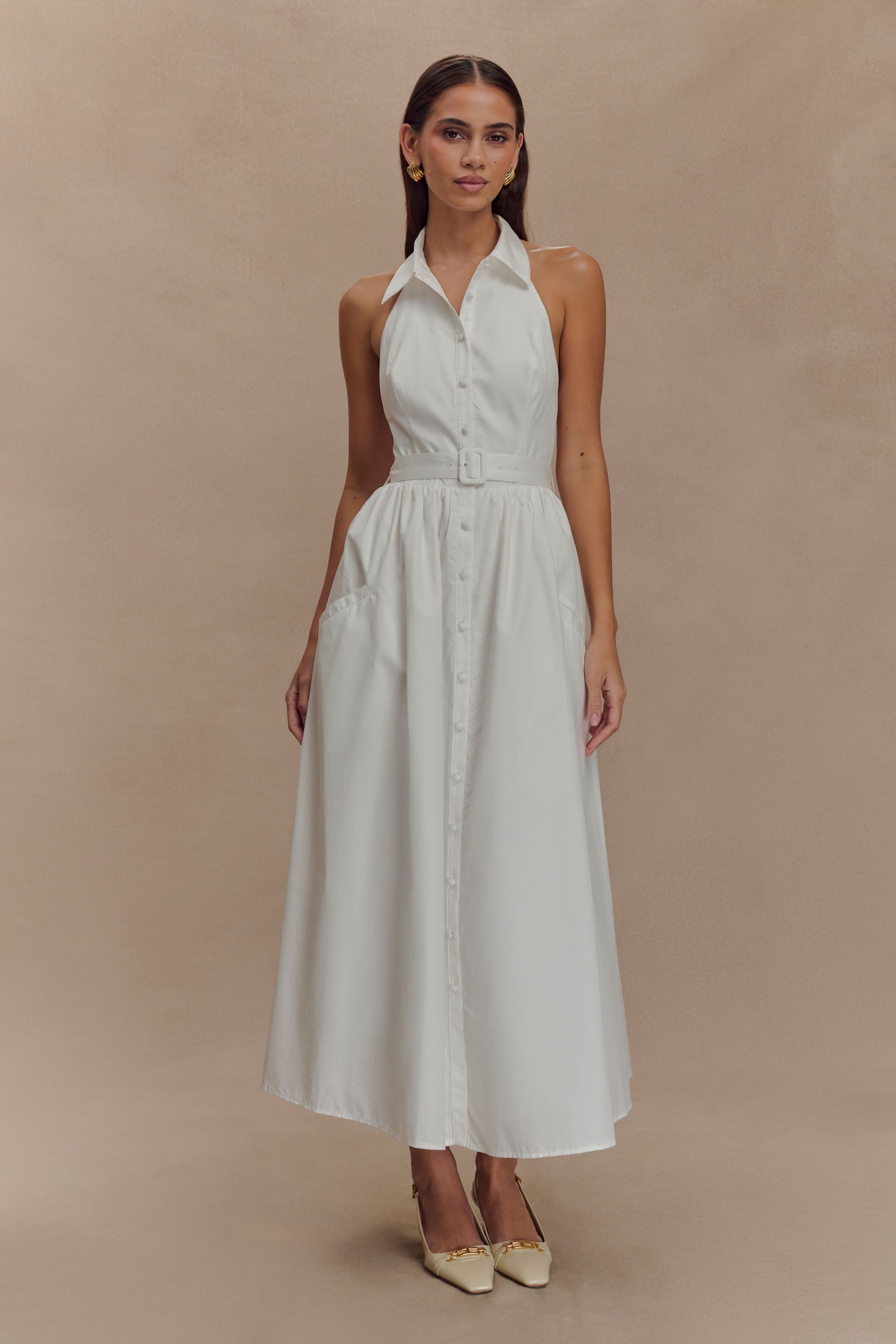 Cindy Collared Midi Dress / White | MESHKI | XS Cindy Collared Midi Dress / White | MESHKI | XS