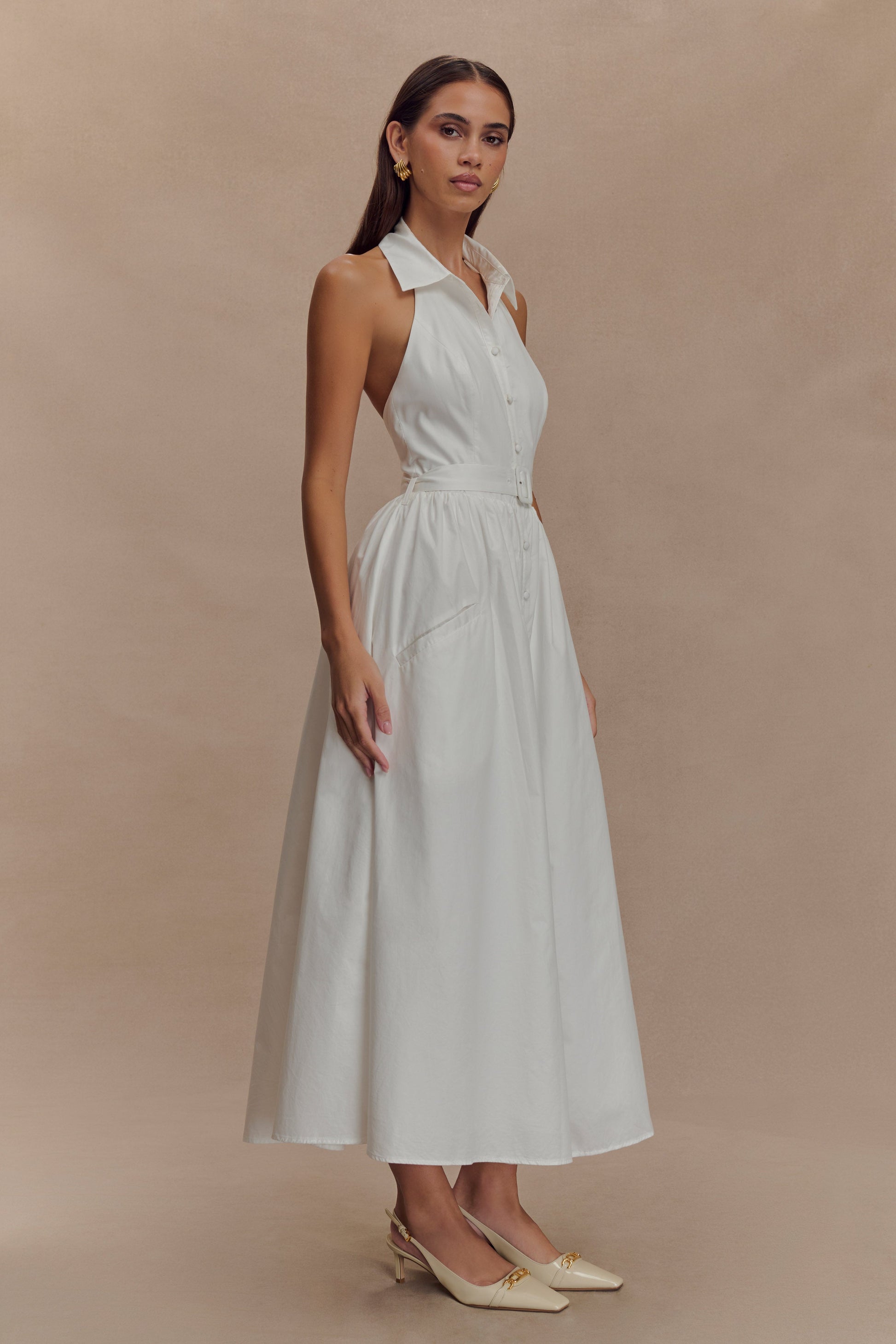 Cindy Collared Midi Dress / White | MESHKI