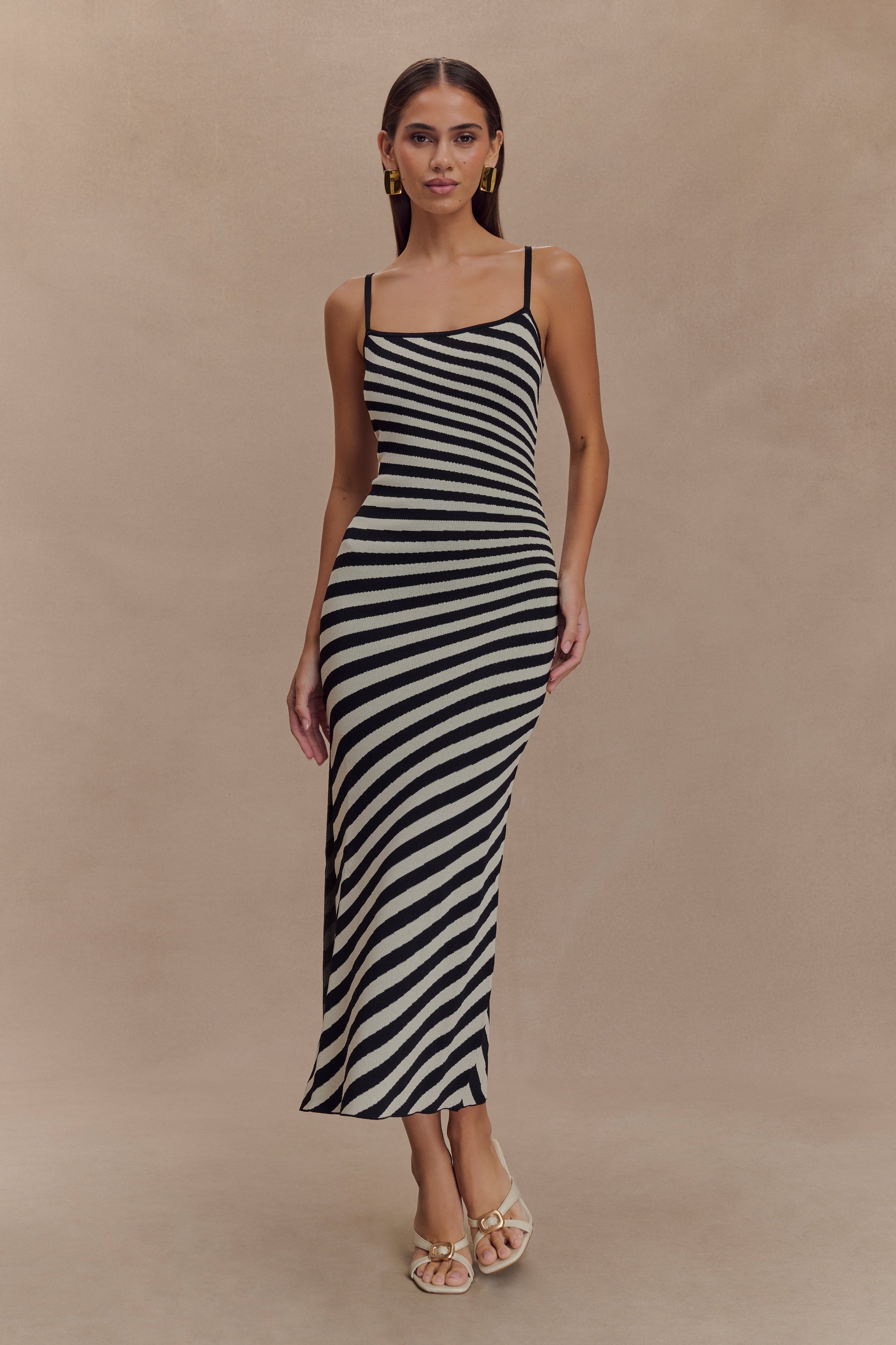 Raven Striped Knit Midi Dress / Black/White | MESHKI | XXL Raven Striped Knit Midi Dress / Black/White | MESHKI | XXL