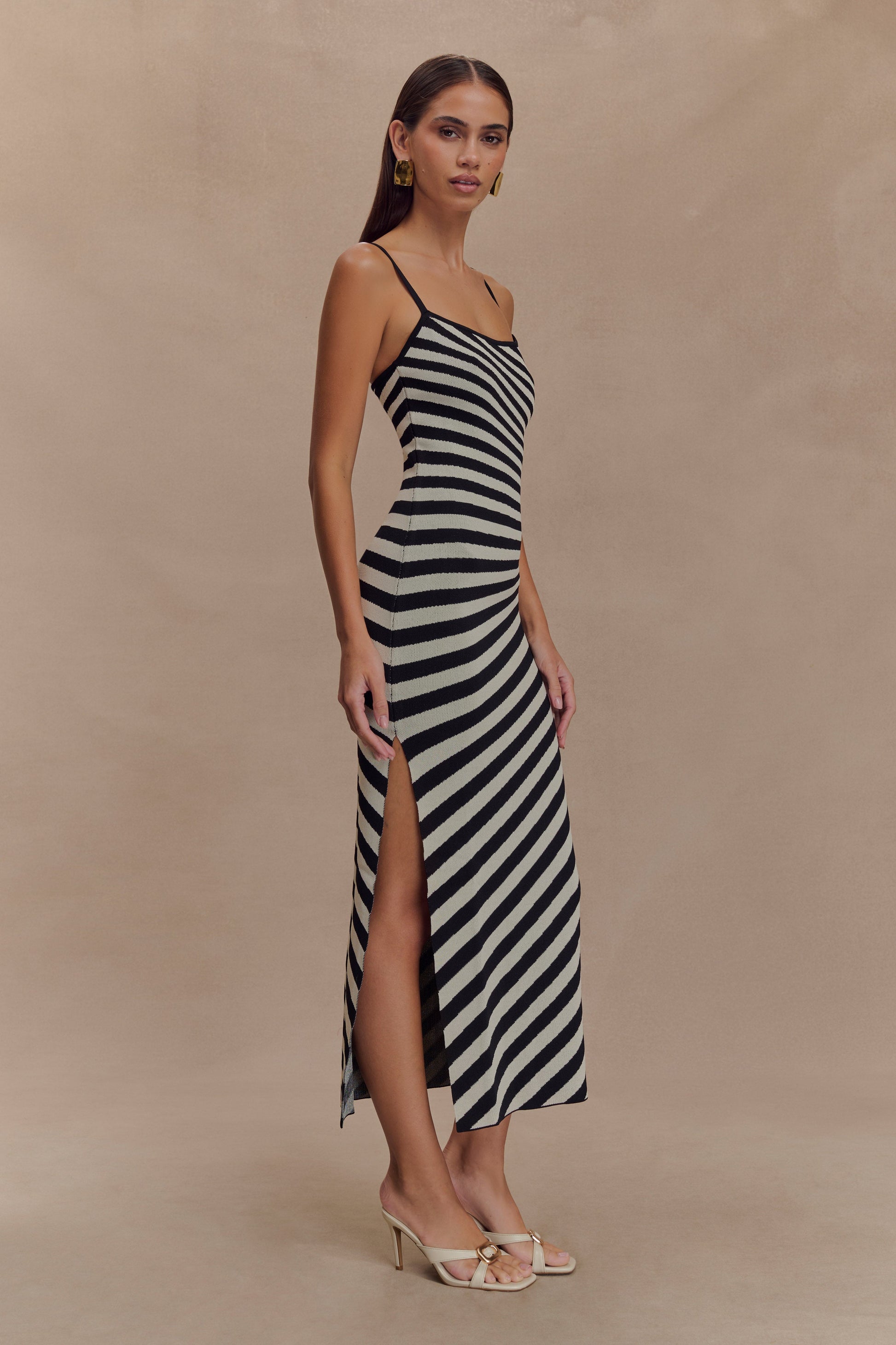 Raven Striped Knit Midi Dress / Black/White | MESHKI | XXL Raven Striped Knit Midi Dress / Black/White | MESHKI | XXL