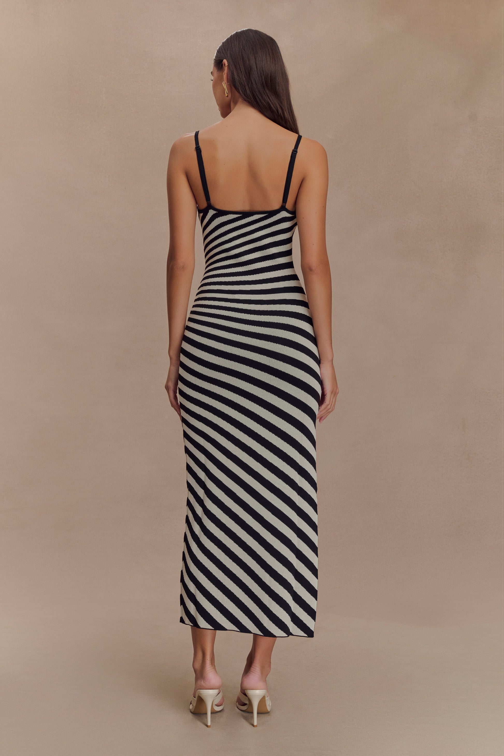 Raven Striped Knit Midi Dress / Black/White | MESHKI | XXL Raven Striped Knit Midi Dress / Black/White | MESHKI | XXL