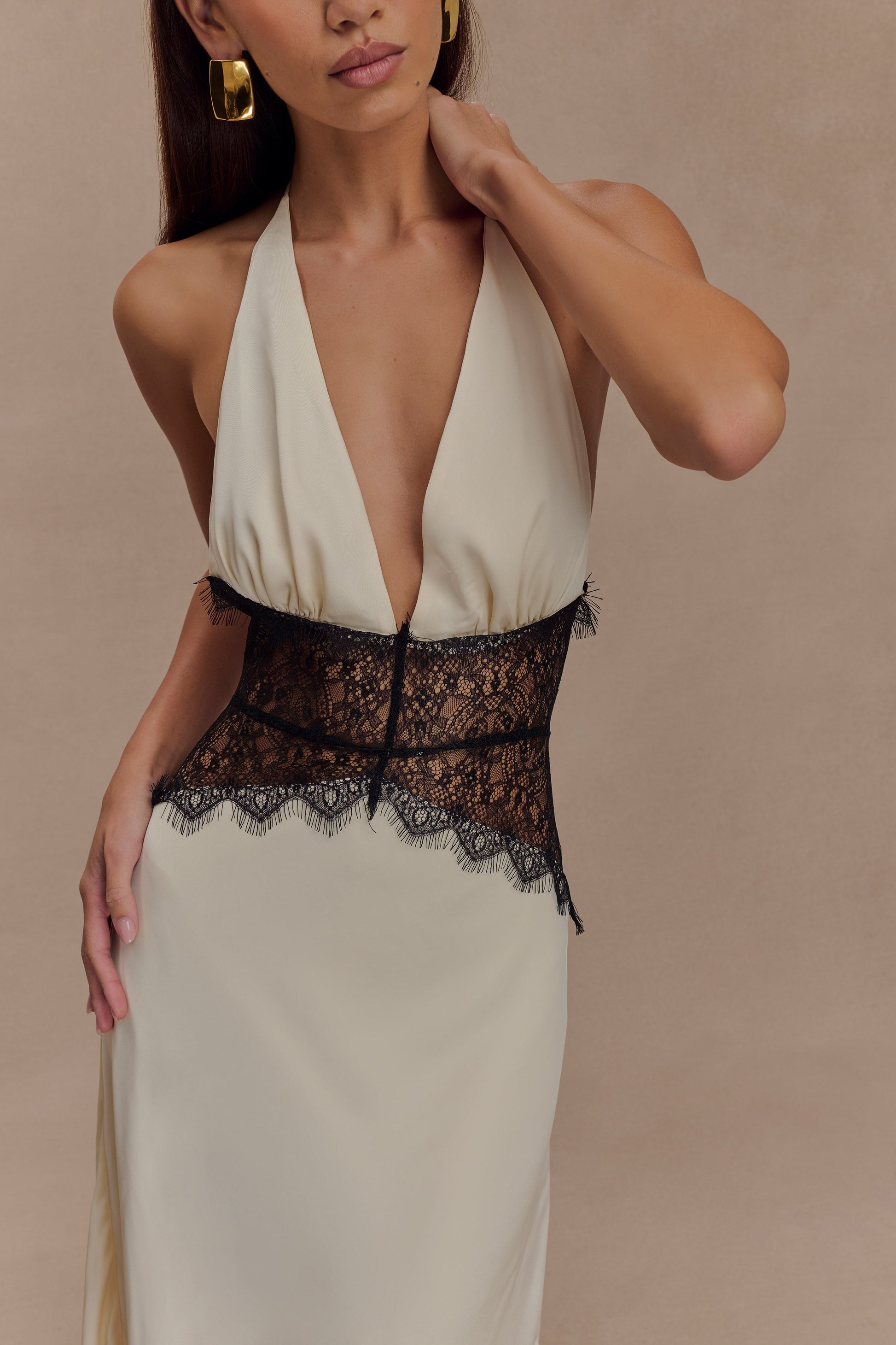 Dinah Lace and Satin Maxi Dress / Black/Ivory | Meshki | M Dinah Lace and Satin Maxi Dress / Black/Ivory | Meshki | M