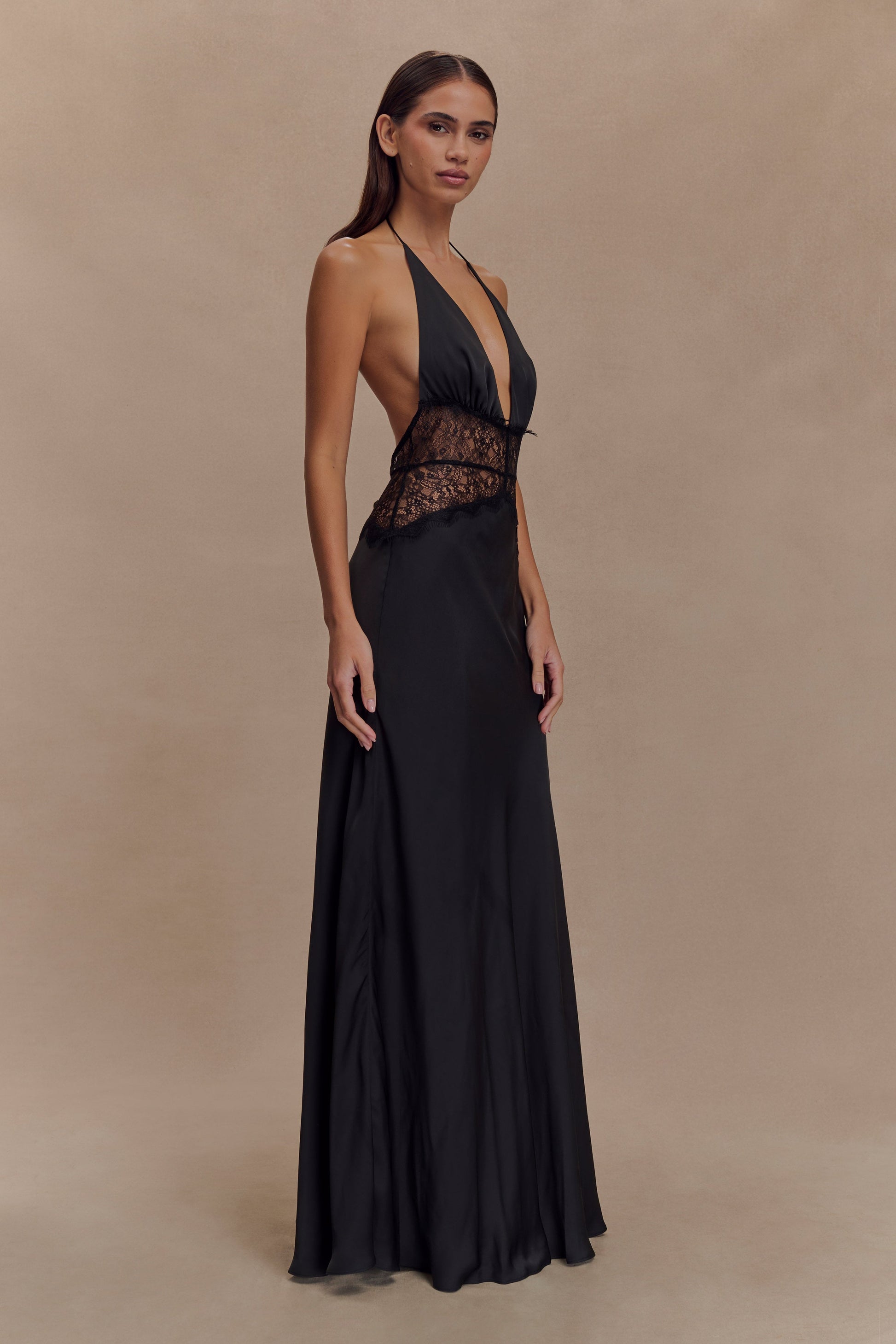Dinah Lace And Satin Maxi Dress / Black | MESHKI