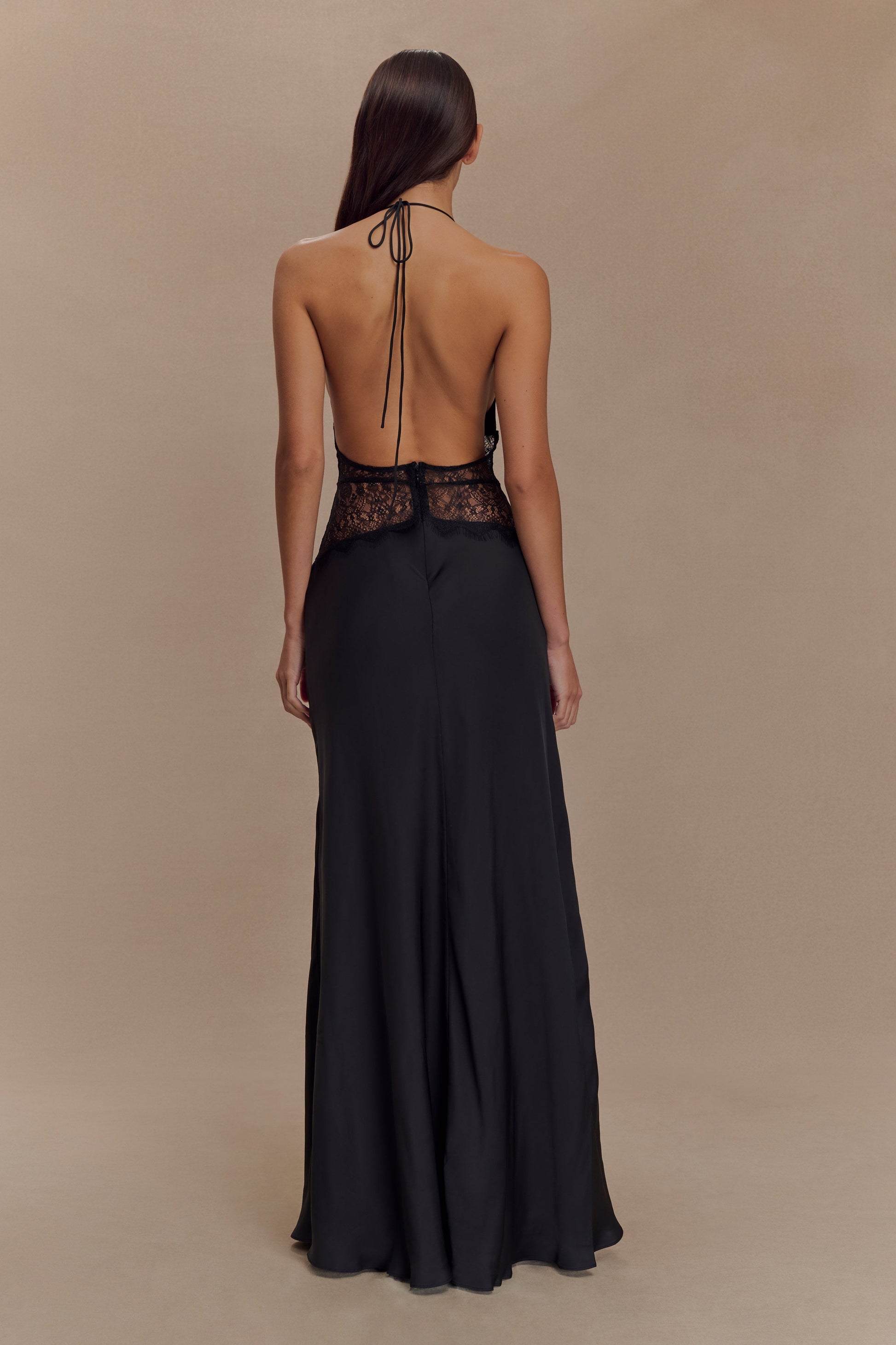 black lace backless dress Aurelie Long Sleeve Mini / | MESHKI Padded cups add extra flair to the princess KissProm Black Lace Applique High