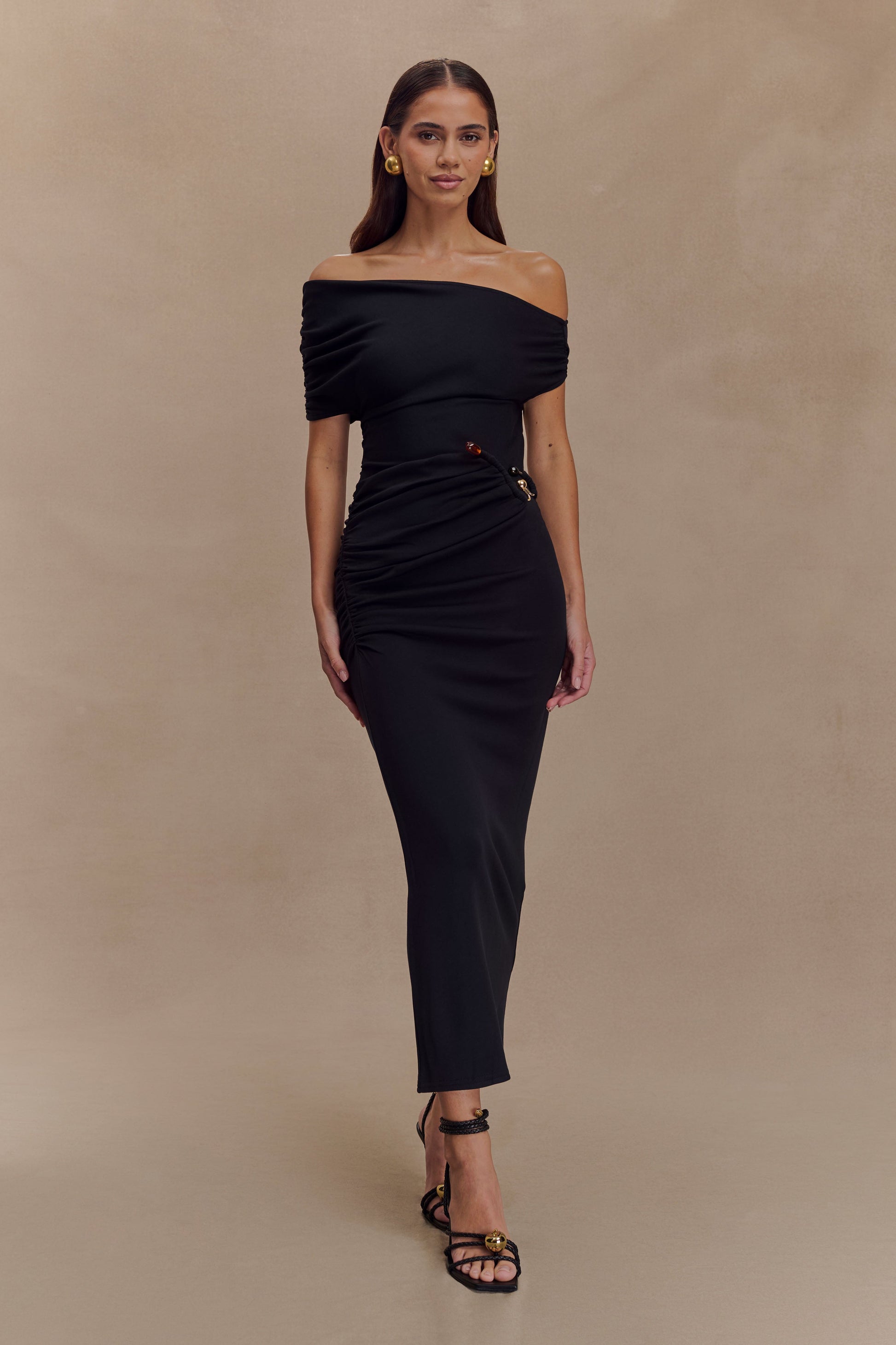 Kendra Scuba Jersey Midi Dress With Hardware / Black | MESHKI